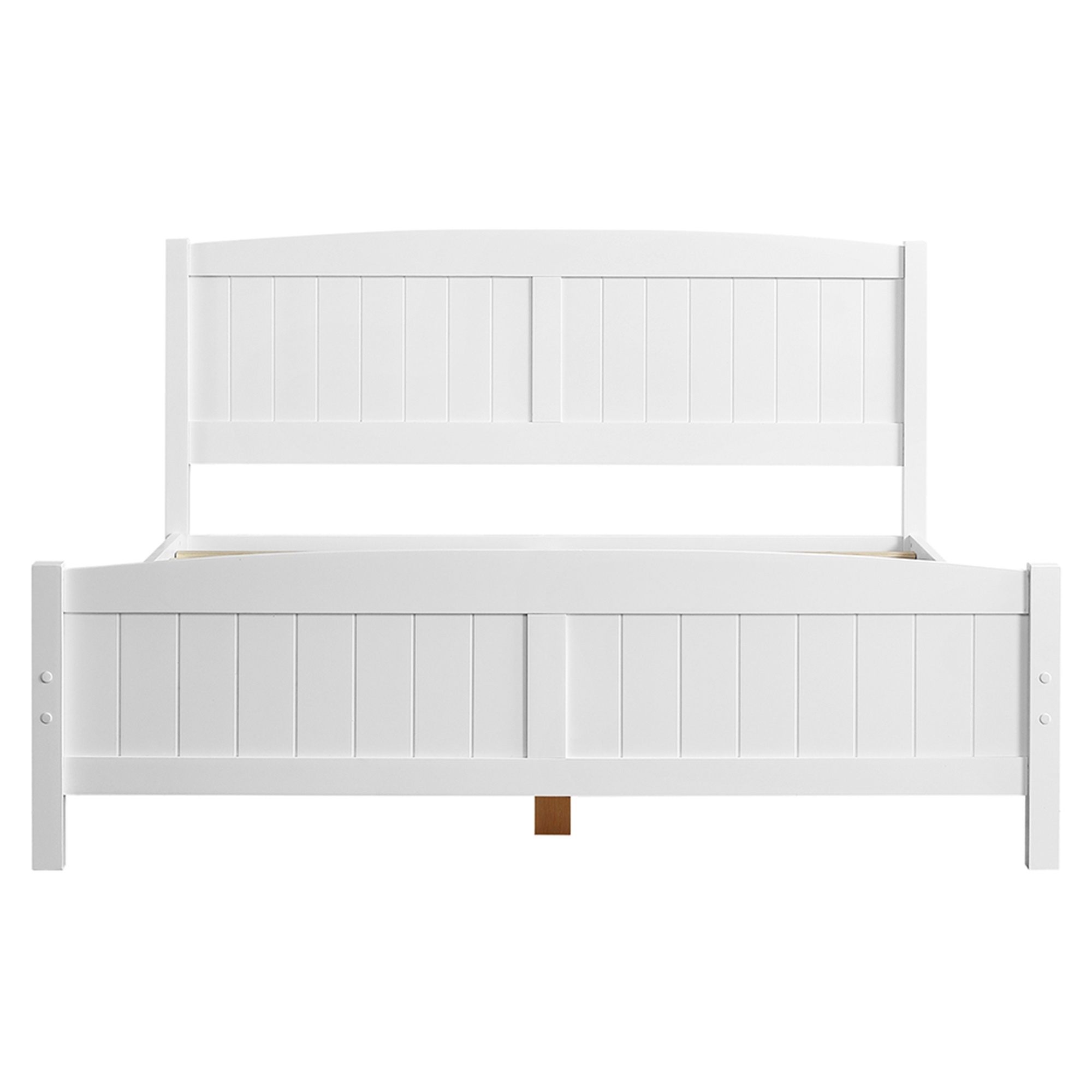 Kepooman Queen Size Bed Frame, Solid Wood Headboard, Queen Size Vertical Bed with Slat Supports, Queen Size Platform Bed Frame, White