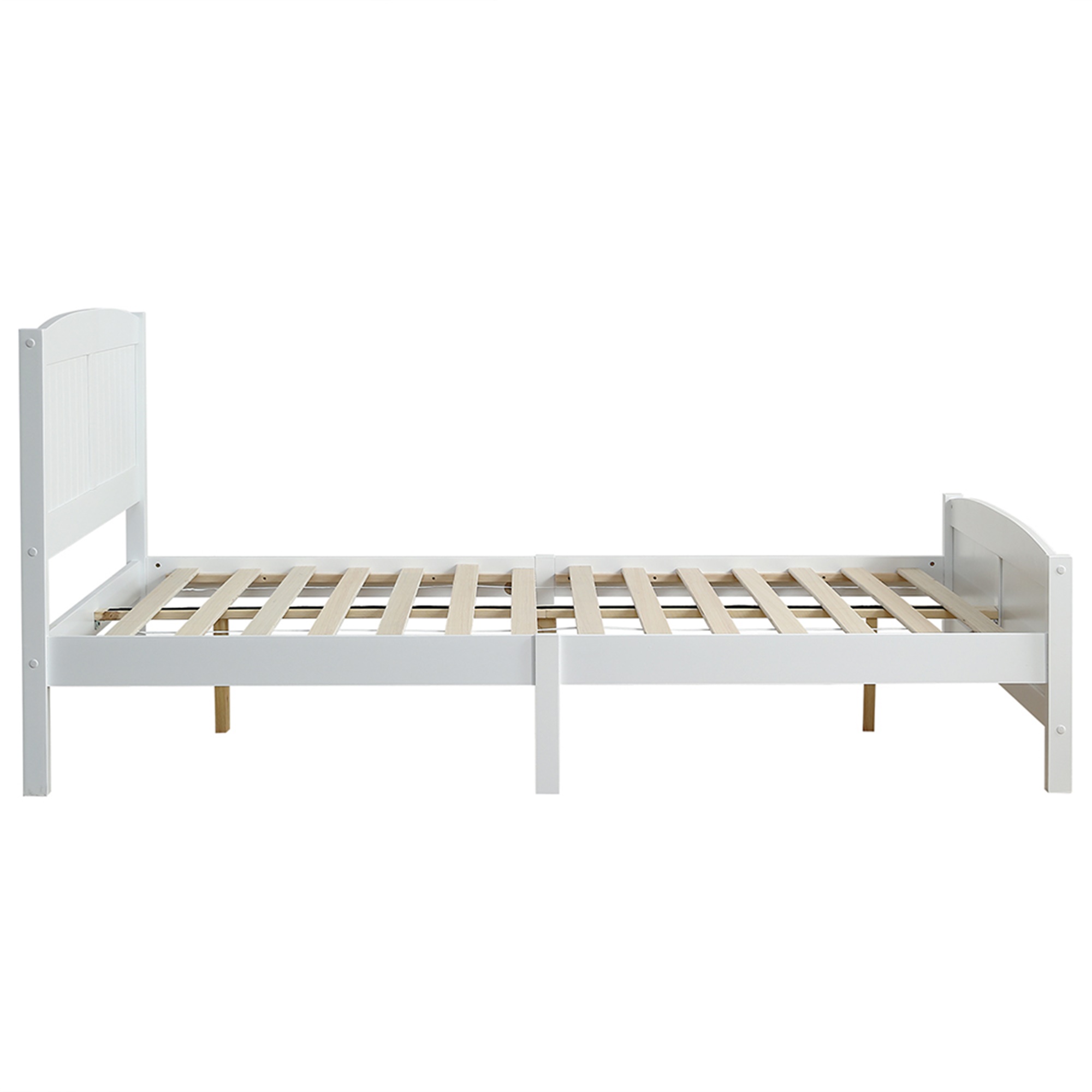 Kepooman Queen Size Bed Frame, Solid Wood Headboard, Queen Size Vertical Bed with Slat Supports, Queen Size Platform Bed Frame, White