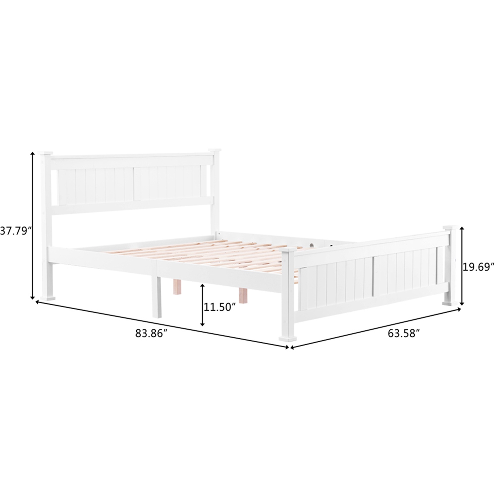 Kepooman Queen Bed Frame with Mattress Foundation with Solid Wood Slats, Adult Bedroom Bed with Headboard, Classic Full Size Adult Platform Bed, White