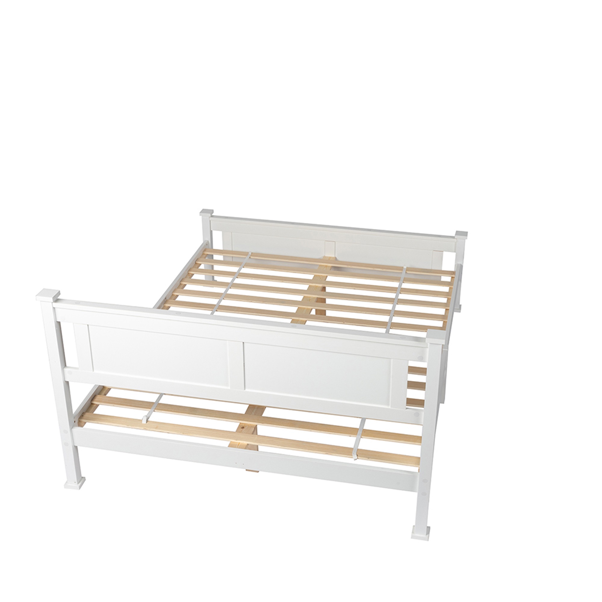 Kepooman Queen Bed Frame with Mattress Foundation with Solid Wood Slats, Adult Bedroom Bed with Headboard, Classic Full Size Adult Platform Bed, White