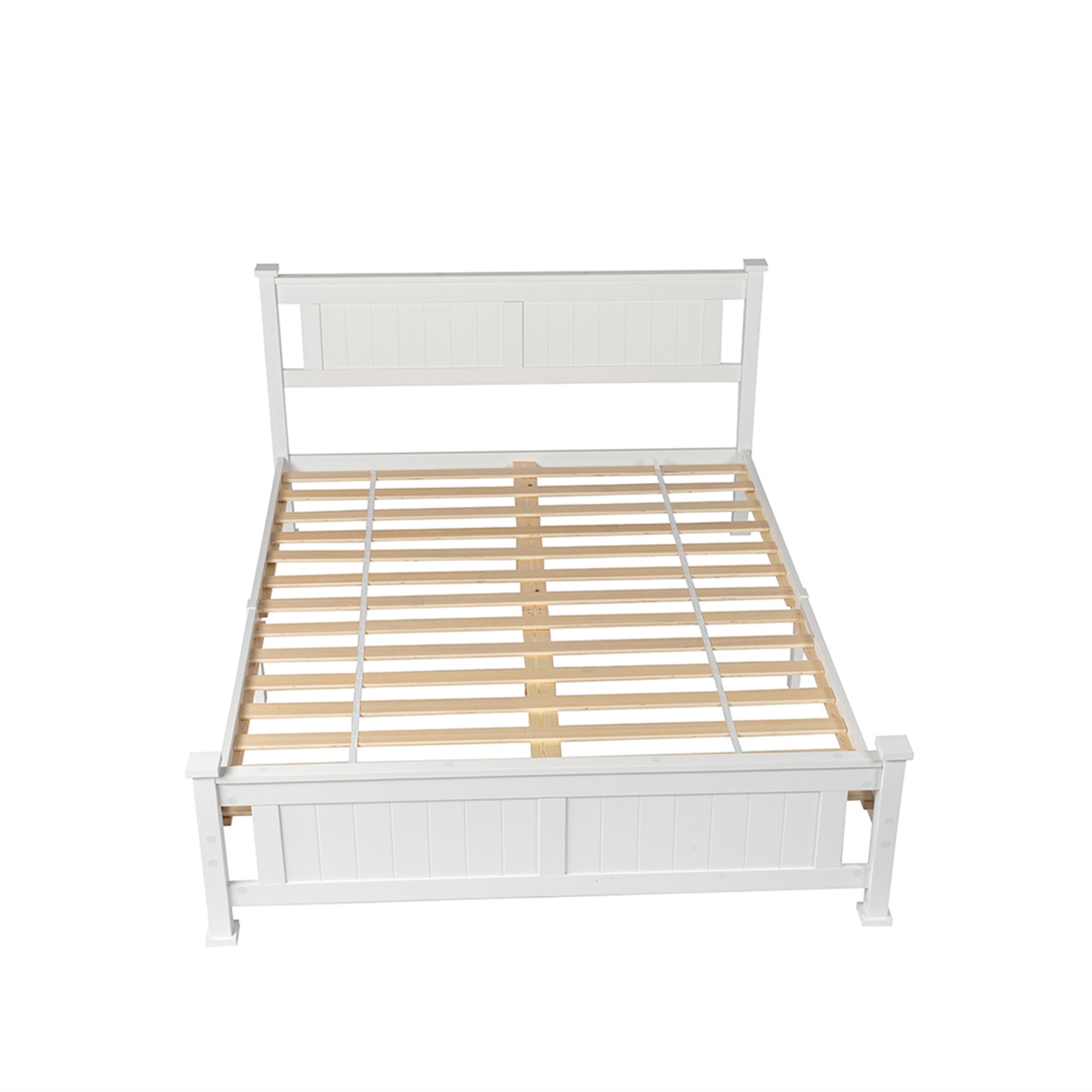 Kepooman Queen Bed Frame with Mattress Foundation with Solid Wood Slats, Adult Bedroom Bed with Headboard, Classic Full Size Adult Platform Bed, White