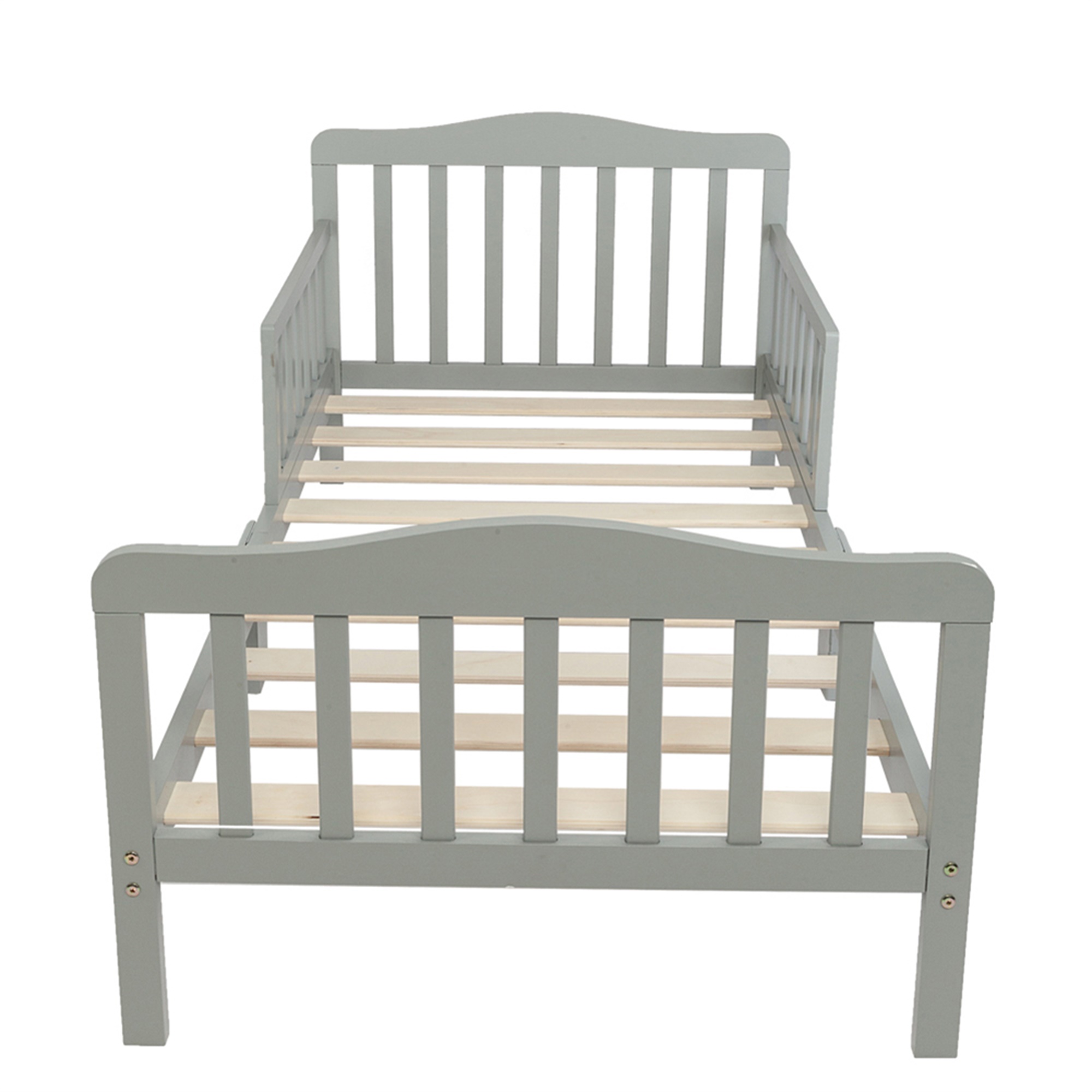 Kepooman Toddler Bed, Solid Wooden Bed Frame Toddler Bed with Wooden Slat Support, Classic Solid Wooden Children's Bed Frame with Safety Rails, Boys and Girls Bedroom Furniture