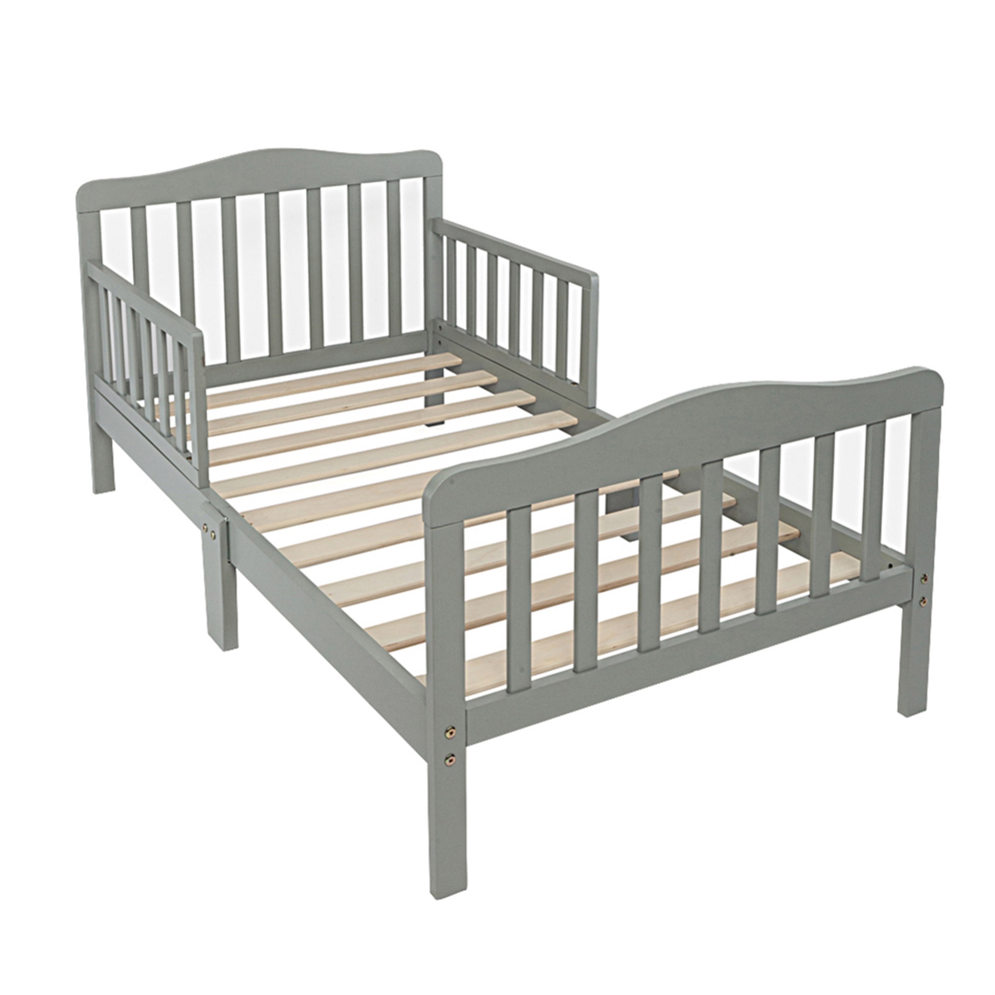 Kepooman Toddler Bed, Solid Wooden Bed Frame Toddler Bed with Wooden Slat Support, Classic Solid Wooden Children's Bed Frame with Safety Rails, Boys and Girls Bedroom Furniture