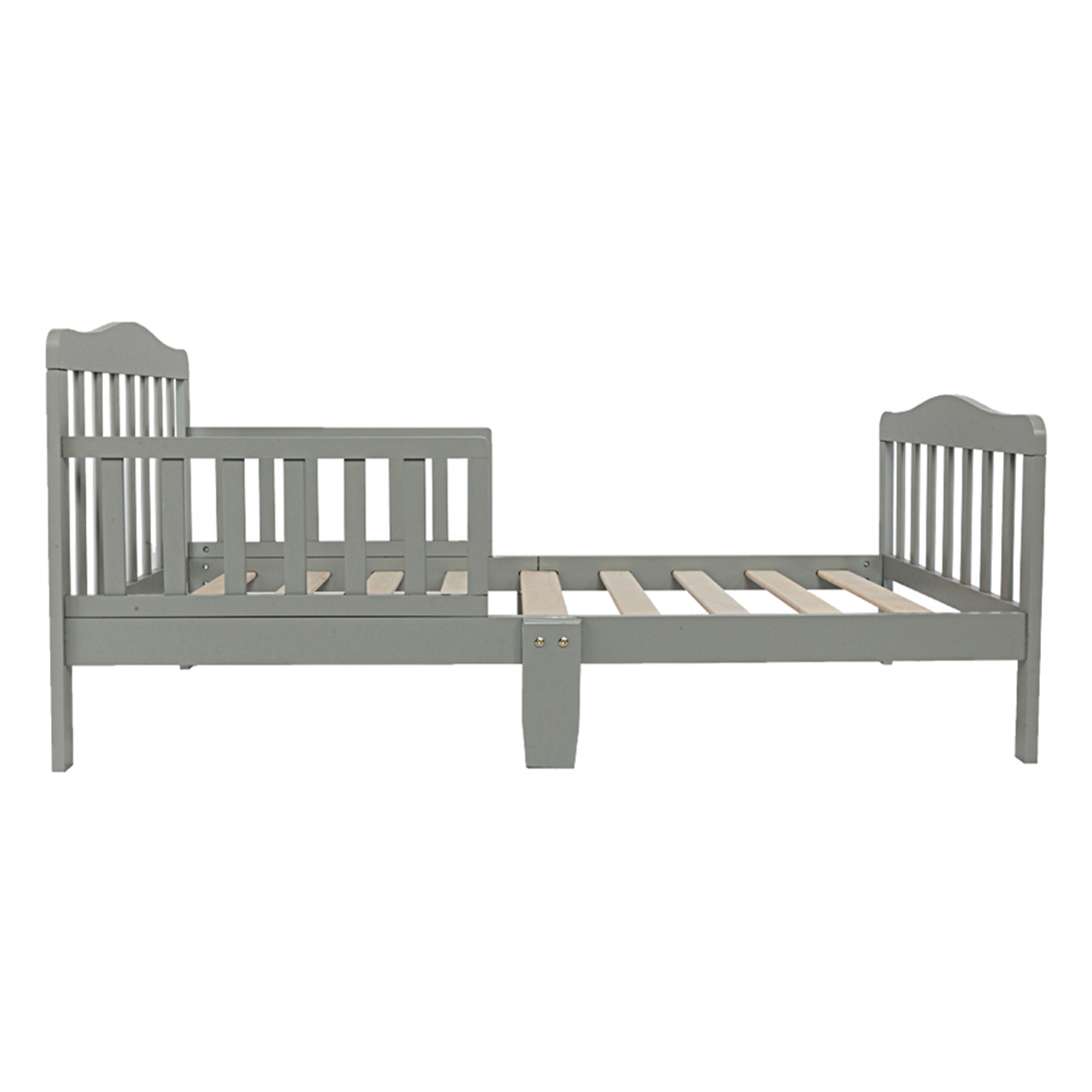 Kepooman Toddler Bed, Solid Wooden Bed Frame Toddler Bed with Wooden Slat Support, Classic Solid Wooden Children's Bed Frame with Safety Rails, Boys and Girls Bedroom Furniture