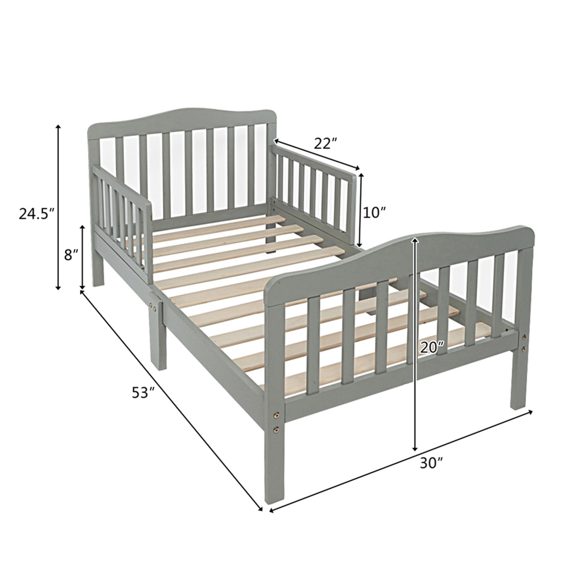 Kepooman Toddler Bed, Solid Wooden Bed Frame Toddler Bed with Wooden Slat Support, Classic Solid Wooden Children's Bed Frame with Safety Rails, Boys and Girls Bedroom Furniture