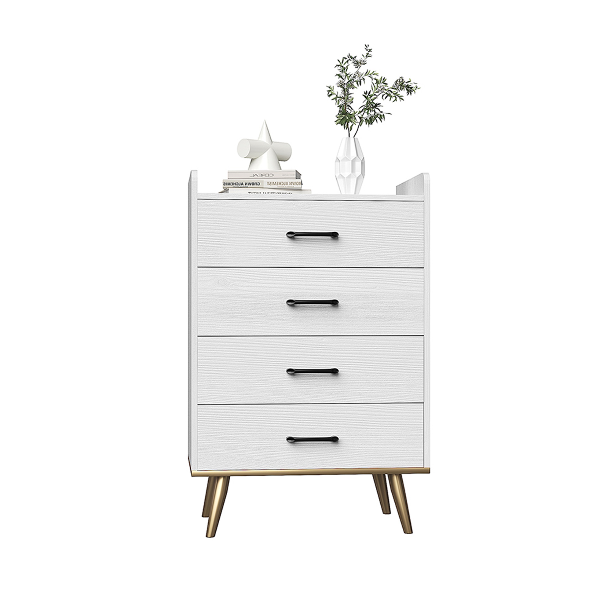 Kepooman Small Dresser Storage Chest with Handles, White 4 Drawer Dresser Solid Wood Modern Tall Dresser, Solid Wood Nightstand, Tall Chest of Drawers for Bedroom, Hallway, Living Room