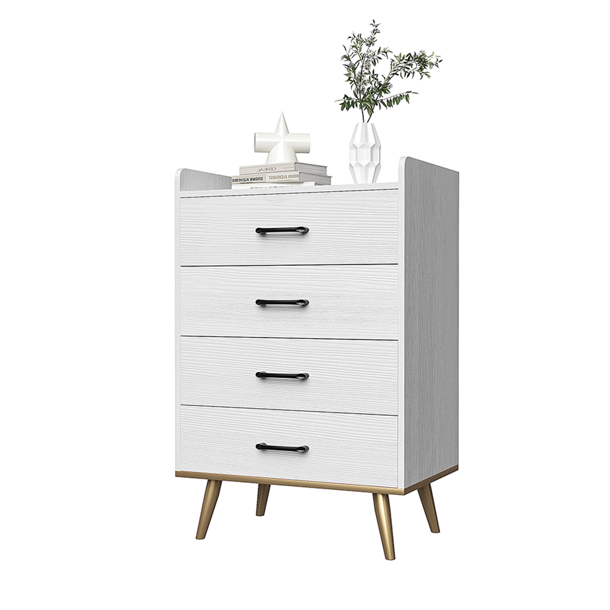 Kadyn White 4 Drawer Dresser Wooden Modern Tall Dresser with Handles Small Dresser Organizer, Solid Wood Nightstand, Tall Chest of Drawers for Bedroom, Hallway, Living Room.