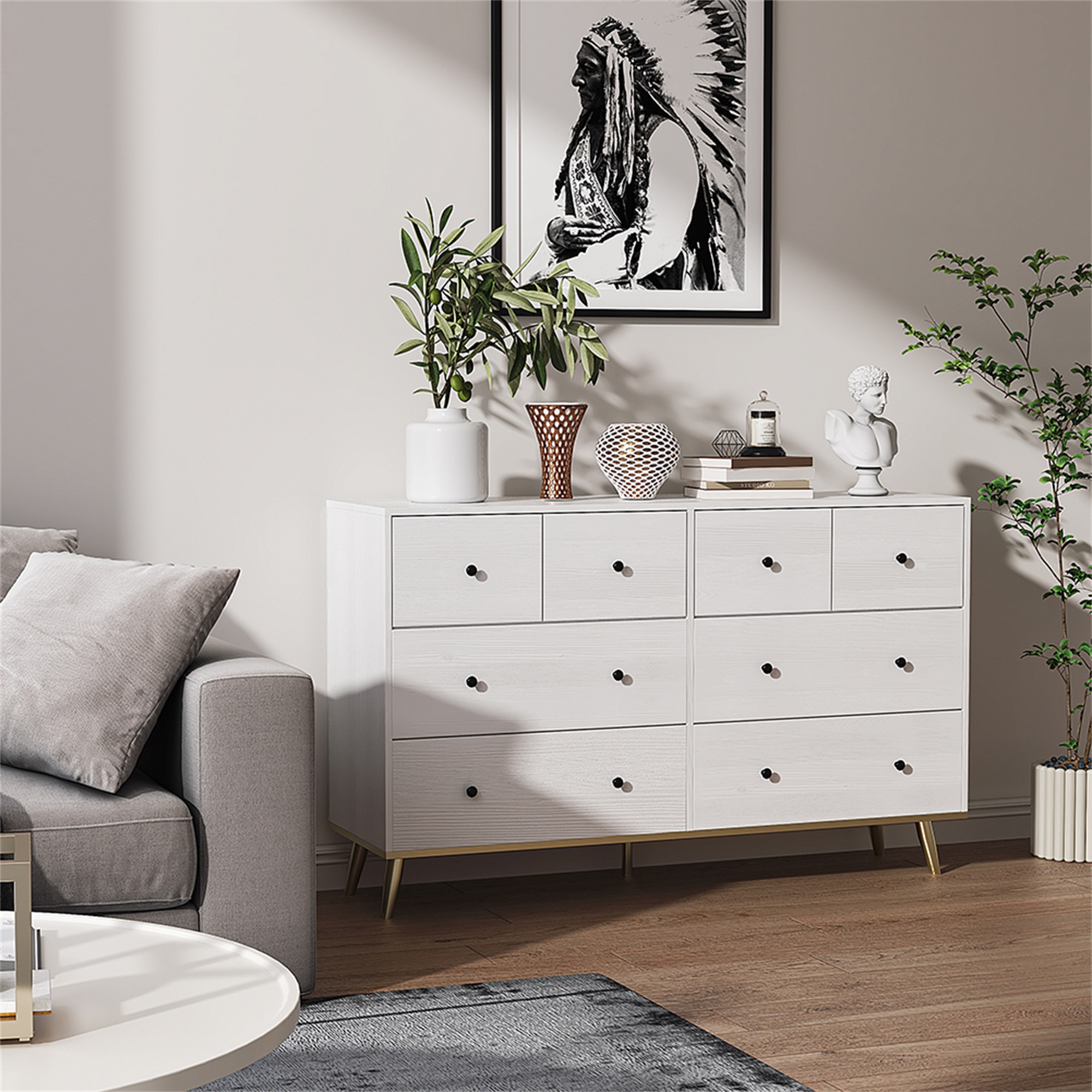 Kepooman Industrial Solid Wood Storage Dresser and Chest of Drawers, 3 Tier 8 Drawer White Dresser, White Large Storage Tower Organizer, White Tall Dresser for Bedroom Kepooman Industrial Solid Wood Storage Dresser and Chest of Drawers, 3 Tier 8 Drawer White Dresser, White Large Storage Tower Organizer, White Tall Dresser for Bedroom