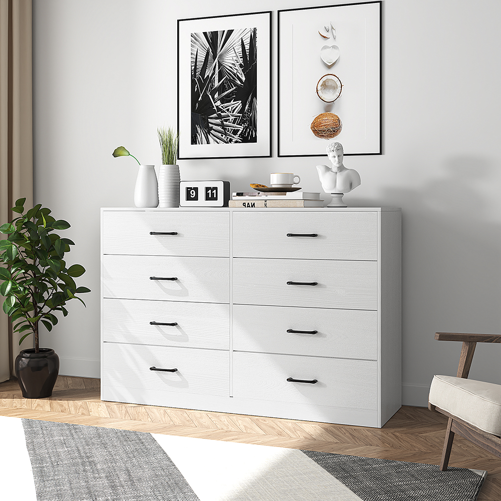 Kepooman Tall Storage Cabinet with 8 Drawers, Storage Tower with Organizer Shelves, 4 Drawer Dresser for Bedroom, Chest of Drawers for Wardrobe, Game Room, Dorm Room, White Modern Storage Cabinet