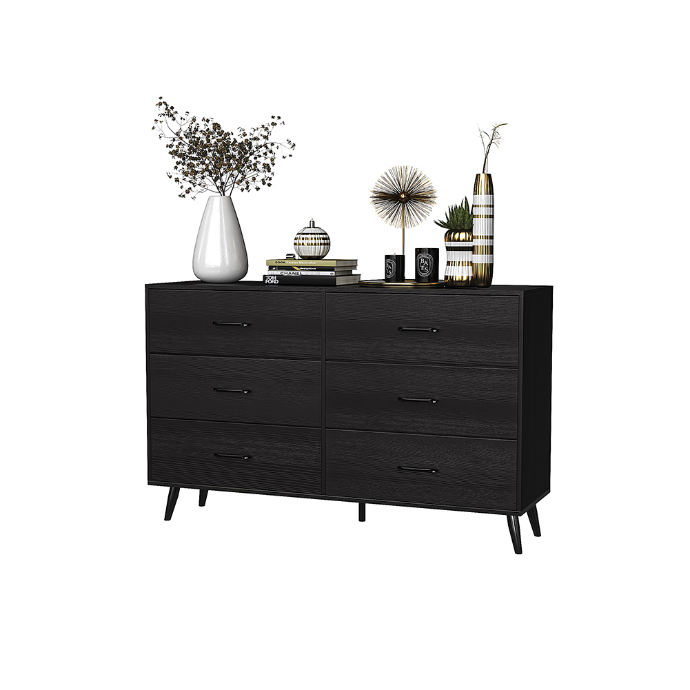 Kadyn Bedroom Wide Dresser with 6 Drawers, 3-Drawer Storage Chest of Drawers for Closet, Nursery, Bedside, Living Room, Laundry Room Entry Way, Hallway Storage Chest of Drawers, Black