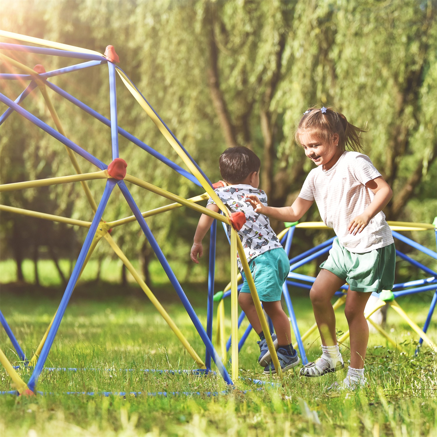 CIPACHO 120" Kids Climbing Dome Tower, Rust & UV Resistant Steel, Children's Outdoor Games, Blue