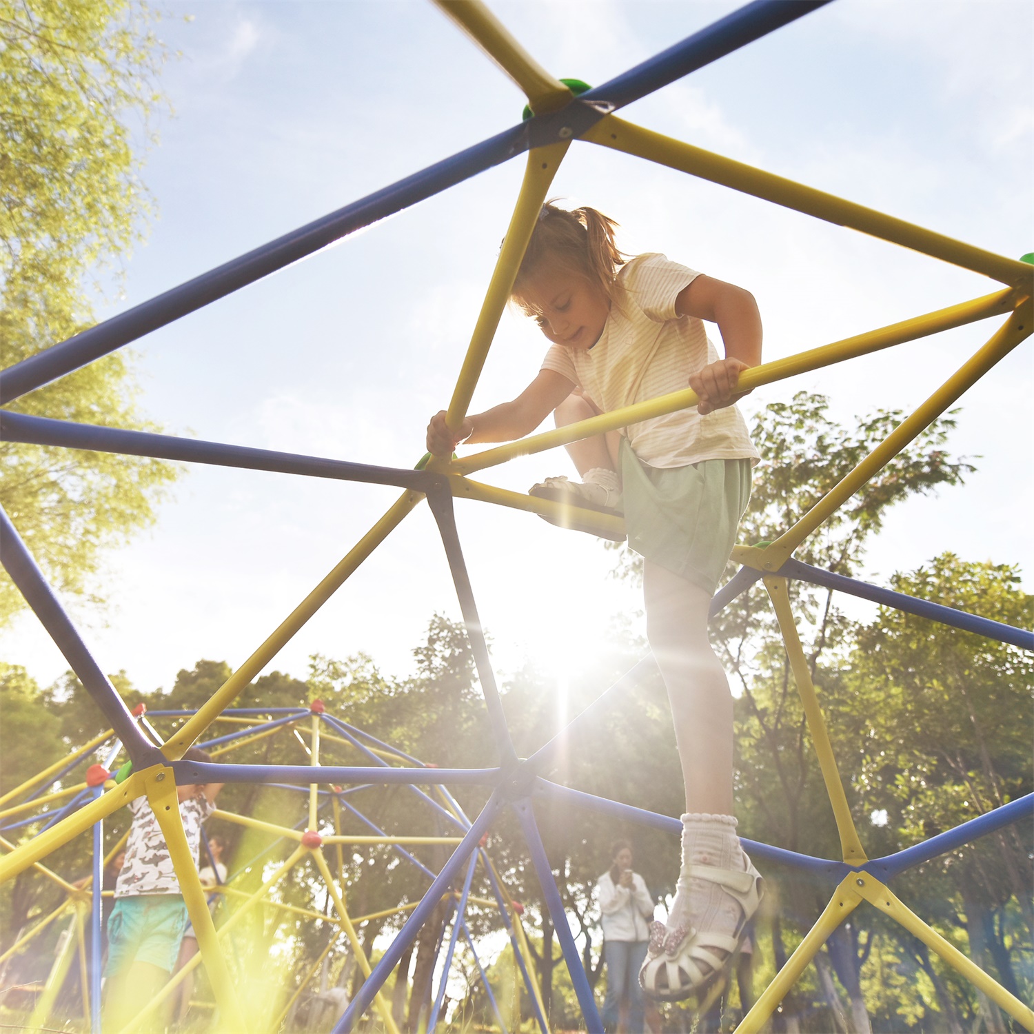 CIPACHO 120" Kids Climbing Dome Tower, Rust & UV Resistant Steel, Children's Outdoor Games, Blue