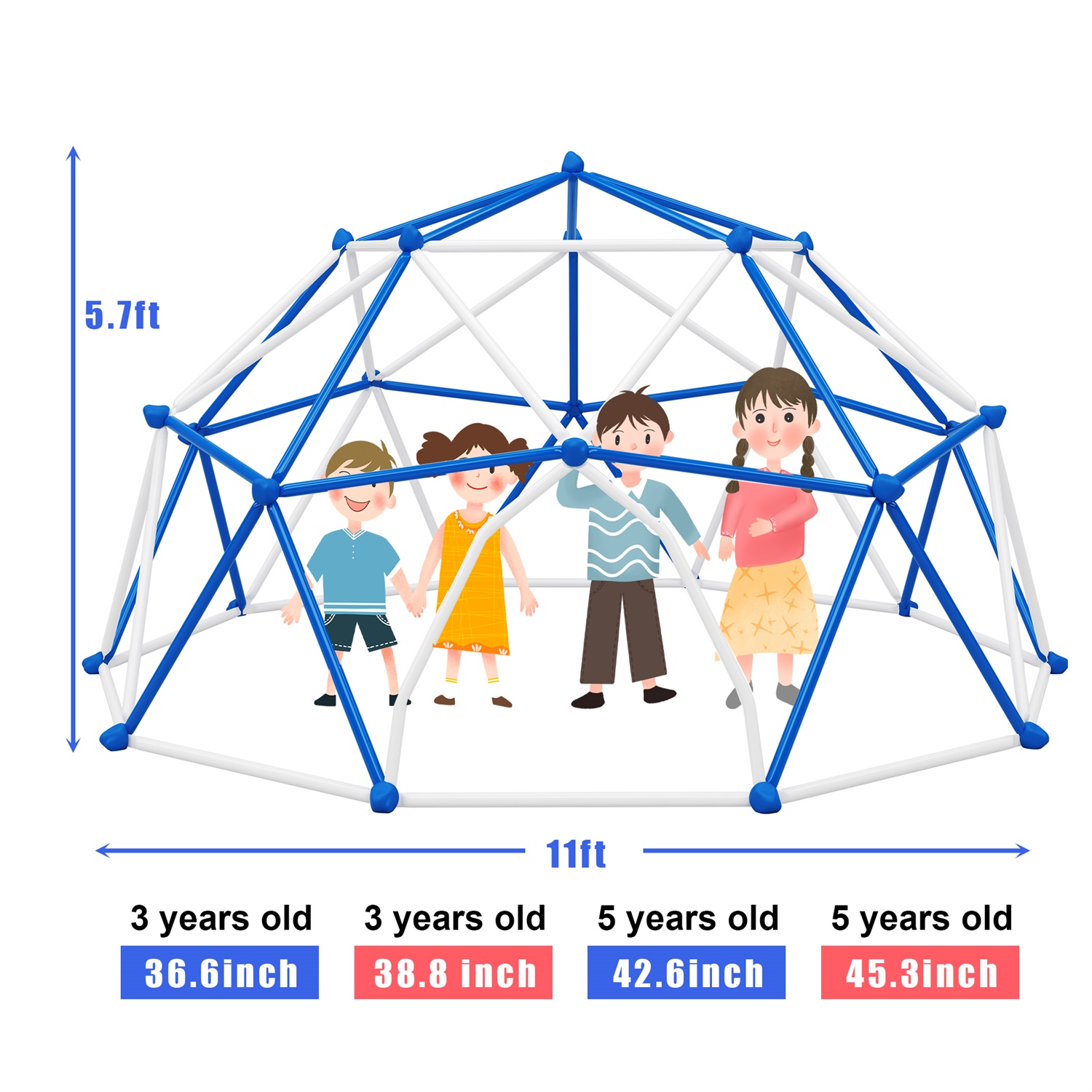 CIPACHO 132" Kids Climbing Dome Tower, Rust & UV Resistant Steel, Children's Outdoor Games, Blue + White