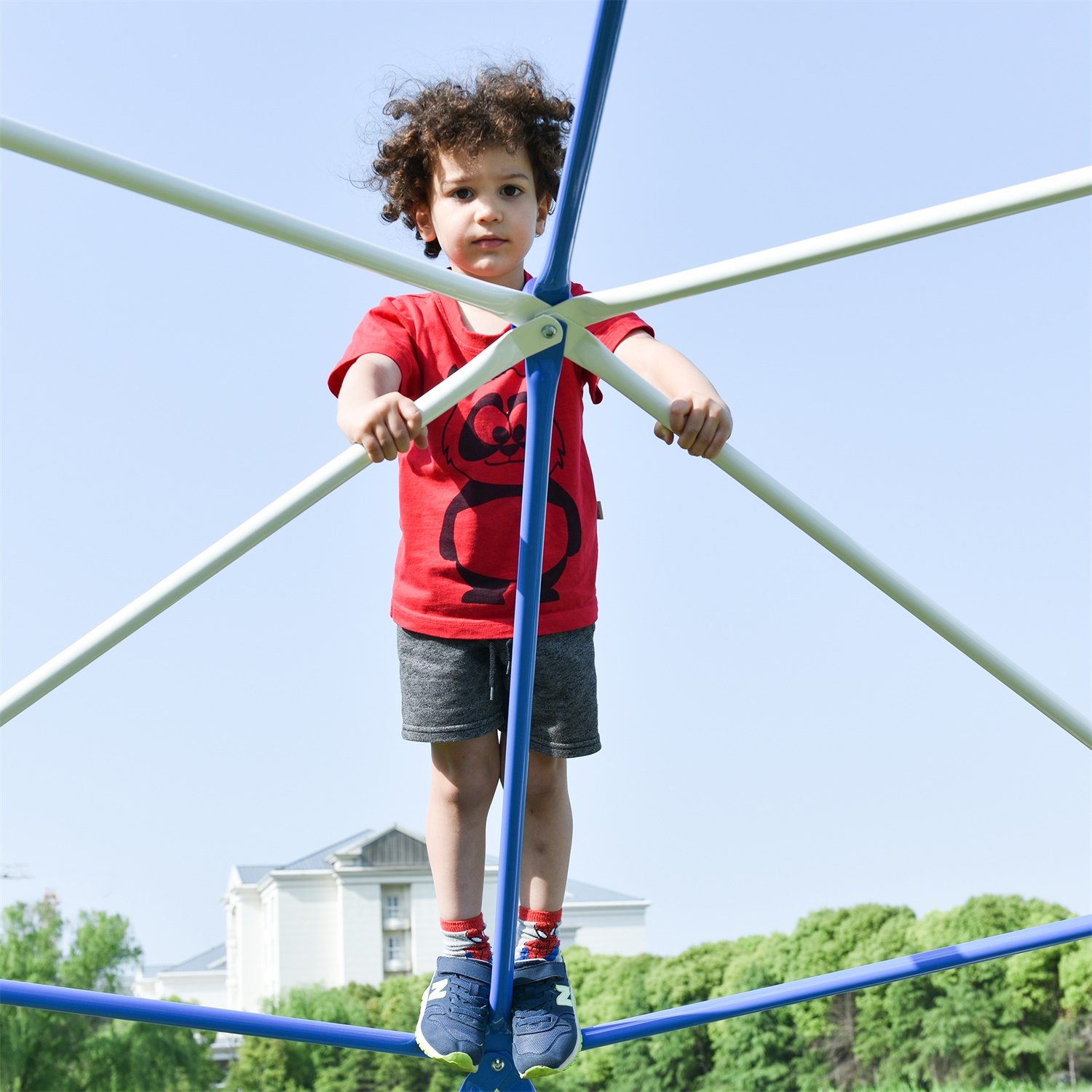 CIPACHO 132" Climbing Dome Upgraded Tower for Kid 3-10, Outdoor Play Equipment, Blue + White