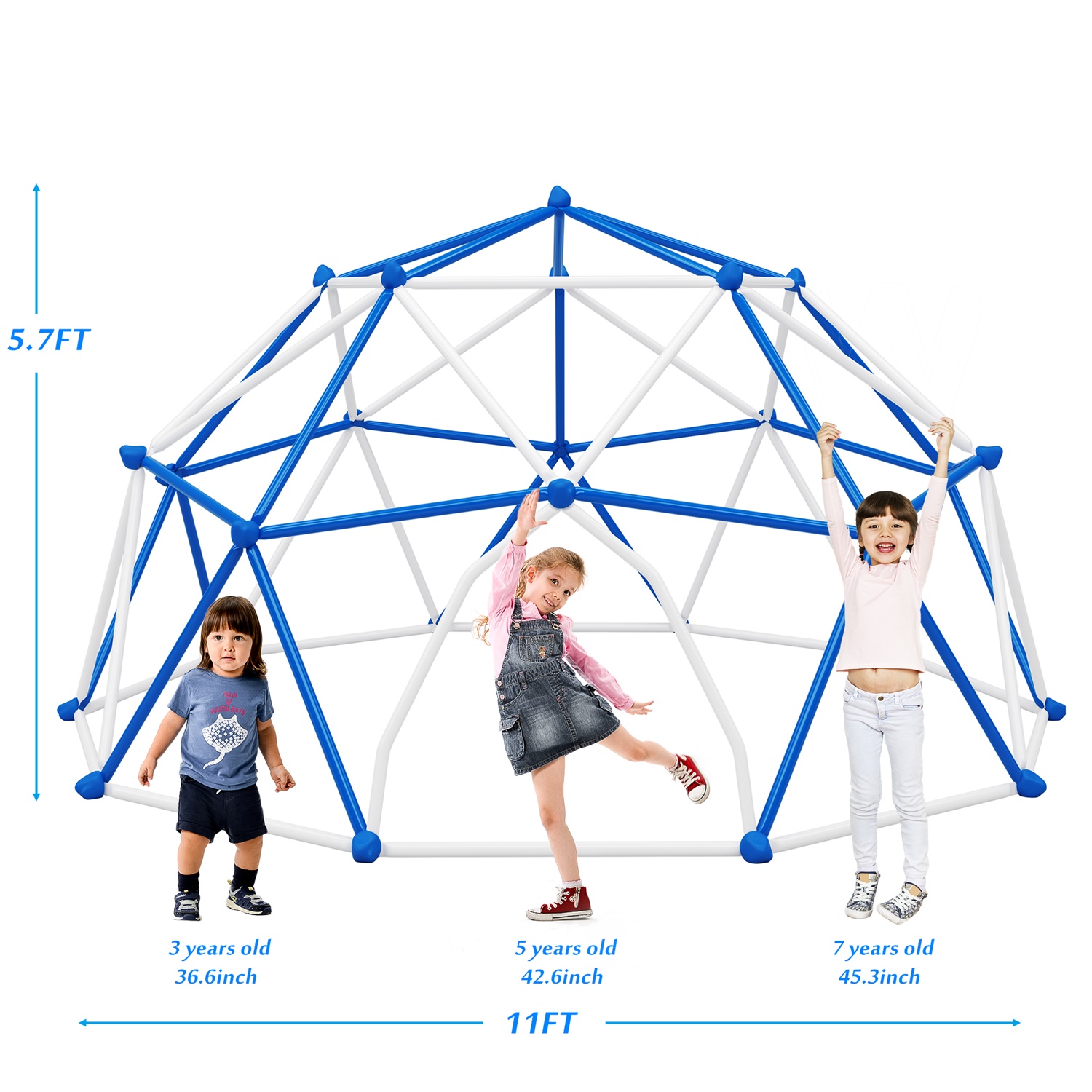 CIPACHO 132" Kids Climbing Dome Tower, Rust & UV Resistant Steel, Children's Outdoor Games, Blue + White