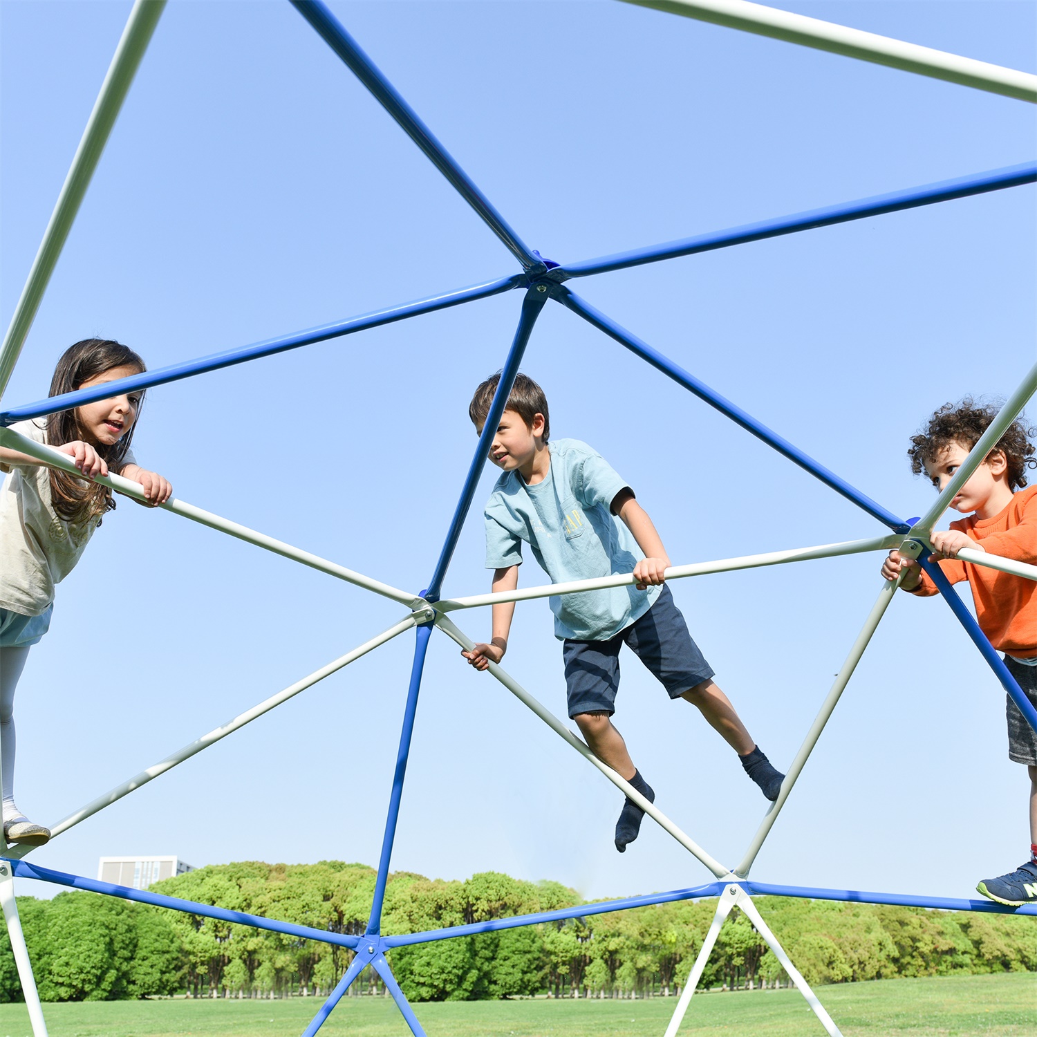 CIPACHO 132" Climbing Dome Upgraded Tower for Kid 3-10, Outdoor Play Equipment, Blue + White