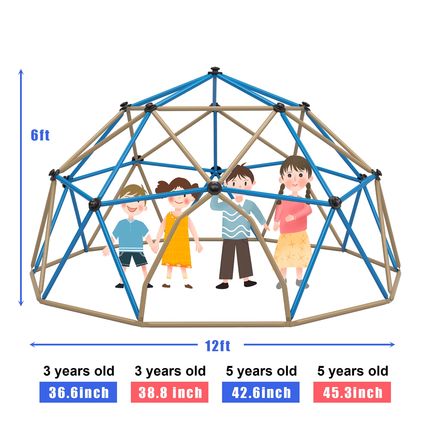 CIPACHO 144" Climbing Dome Upgraded Tower, Outside Toy for Kid 3-10, Blue + Coffee