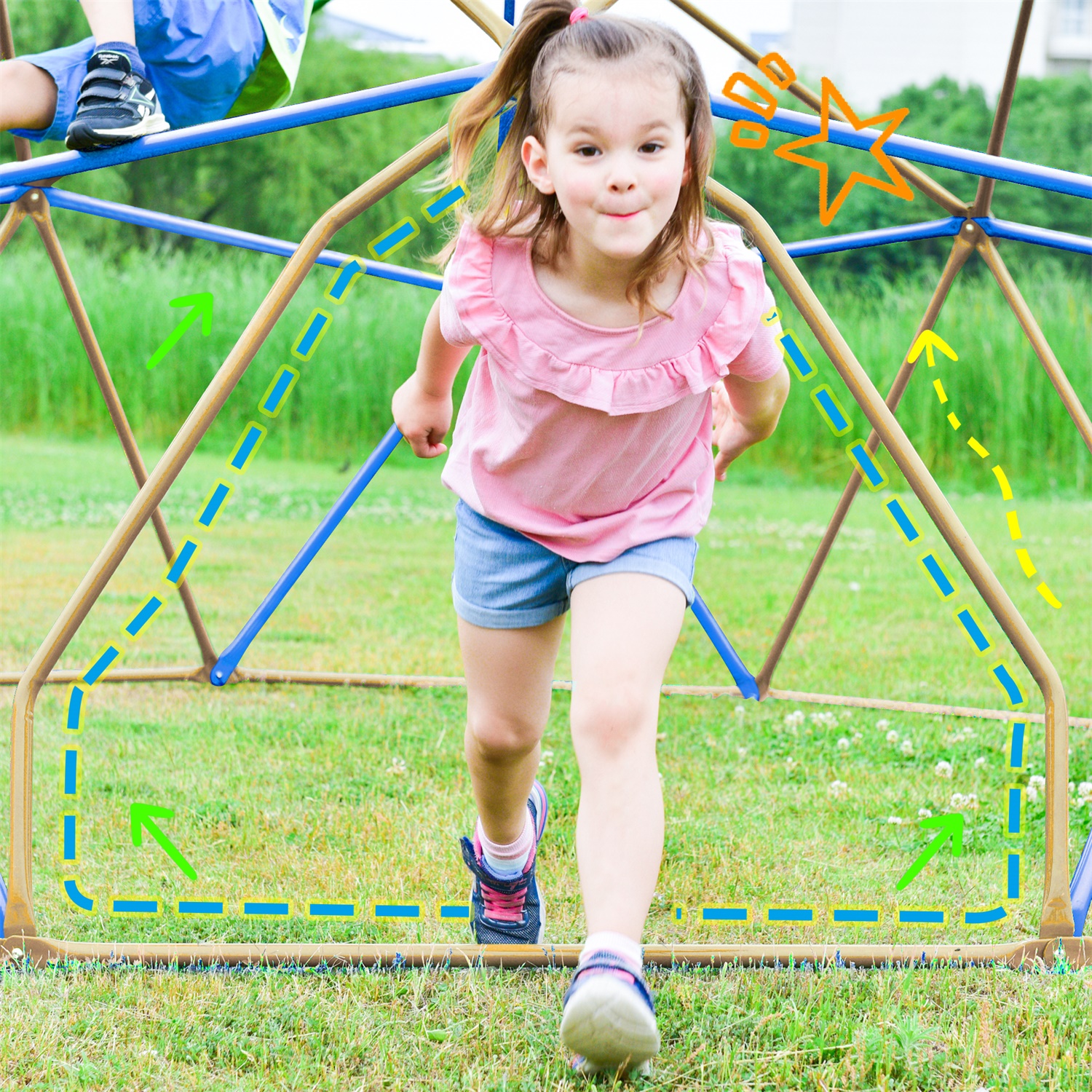 CIPACHO 144" Geometric Dome Climber Play Center, Kids Climbing Dome Tower, Blue + Coffee