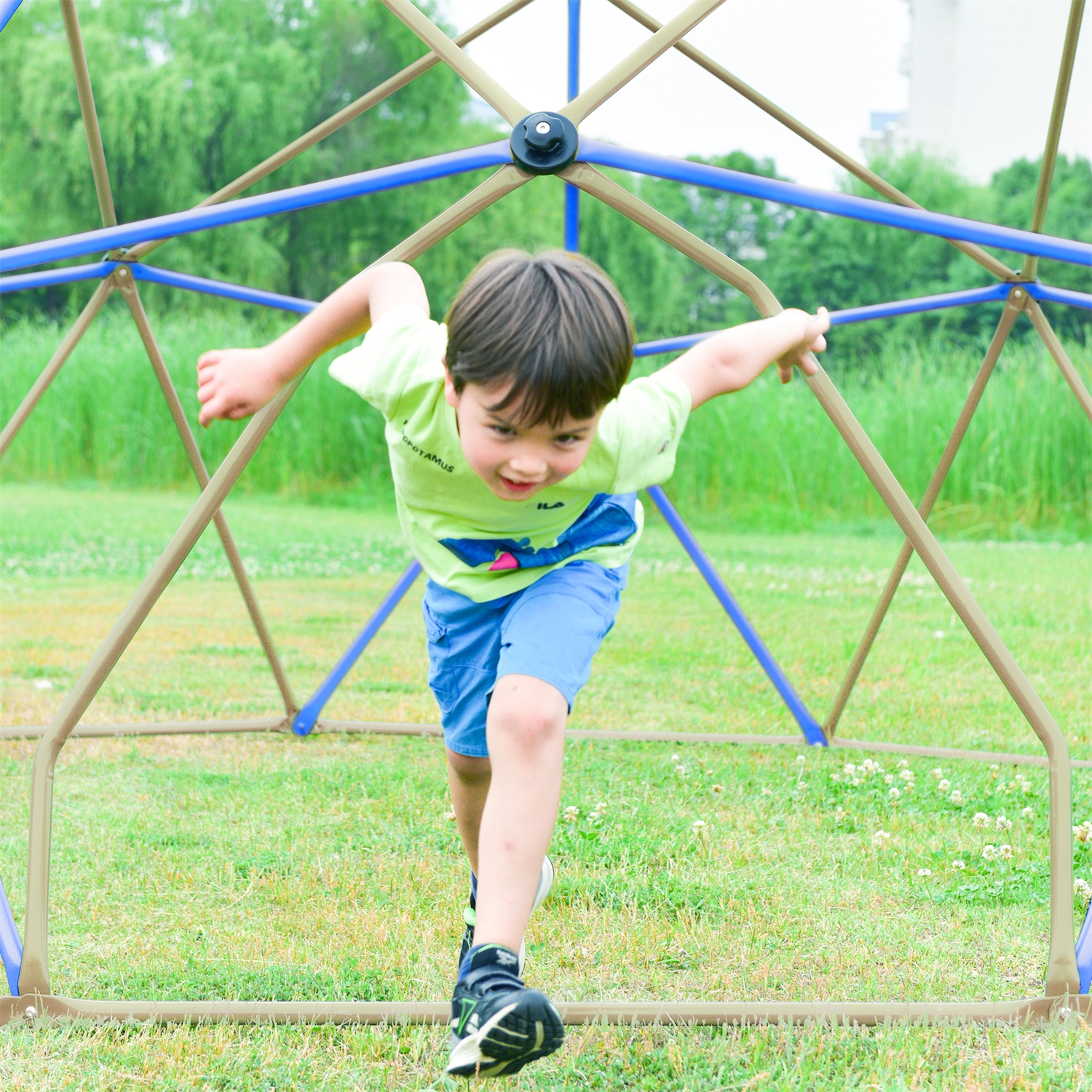 CIPACHO 144" Geometric Dome Climber Play Center, Kids Climbing Dome Tower, Blue + Coffee