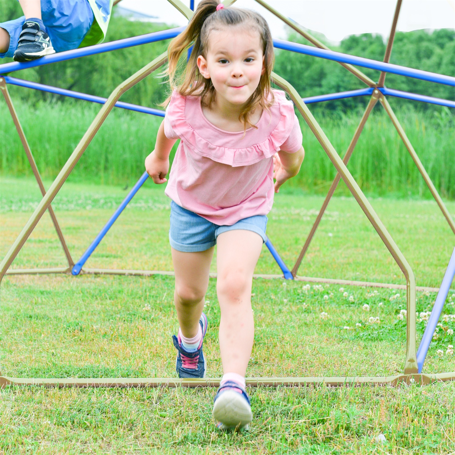 CIPACHO 144" Geometric Dome Climber Play Center, Kids Climbing Dome Tower, Blue + Coffee