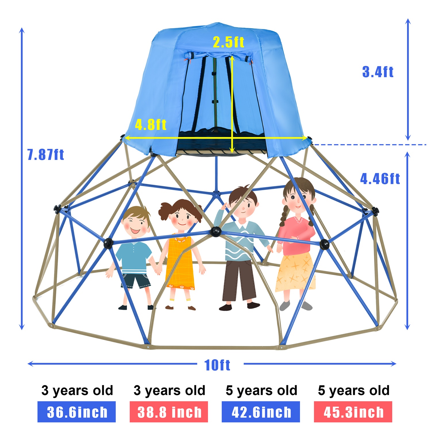 CIPACHO 120" Climbing Dome Upgraded Tower, Outside Toy for Kid 3-10, Blue