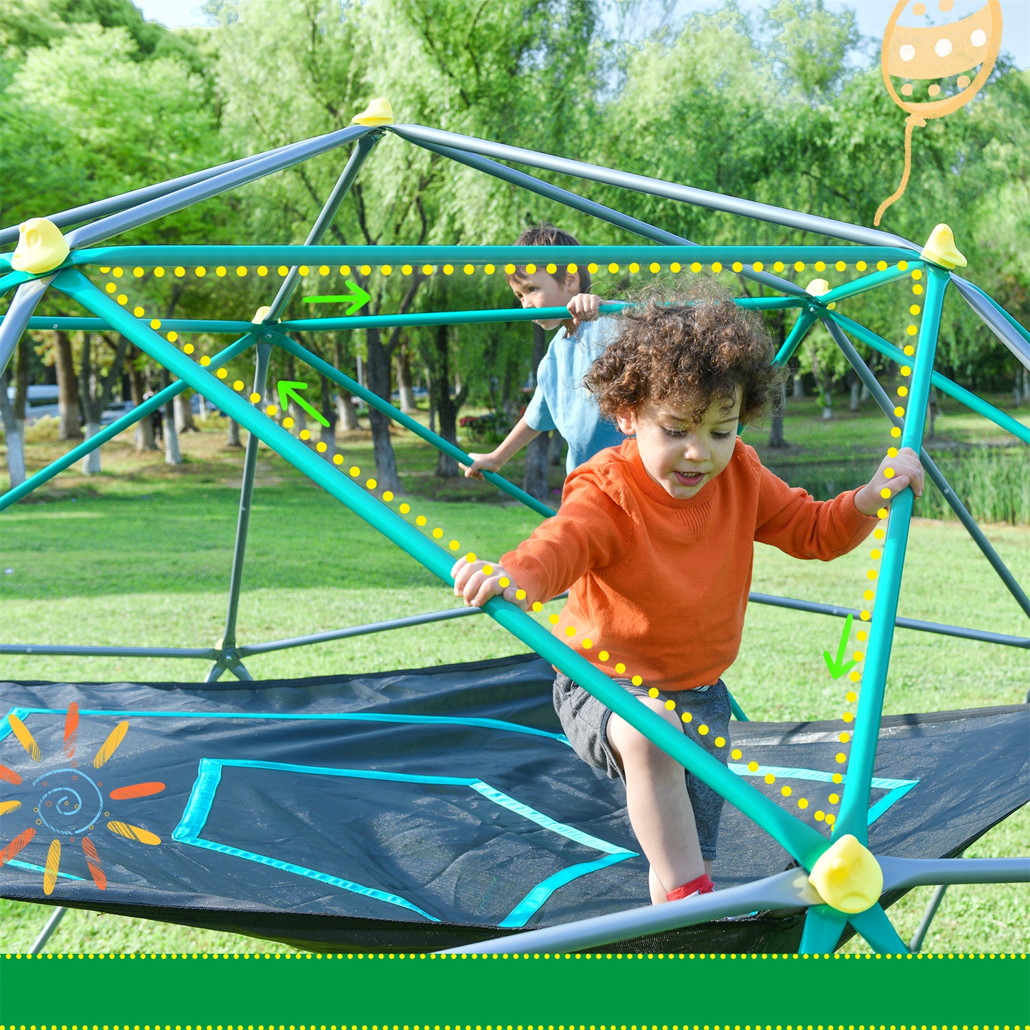 CIPACHO 156" Geometric Dome Climber Play Center, Kids Climbing Dome Tower, Green + Gray