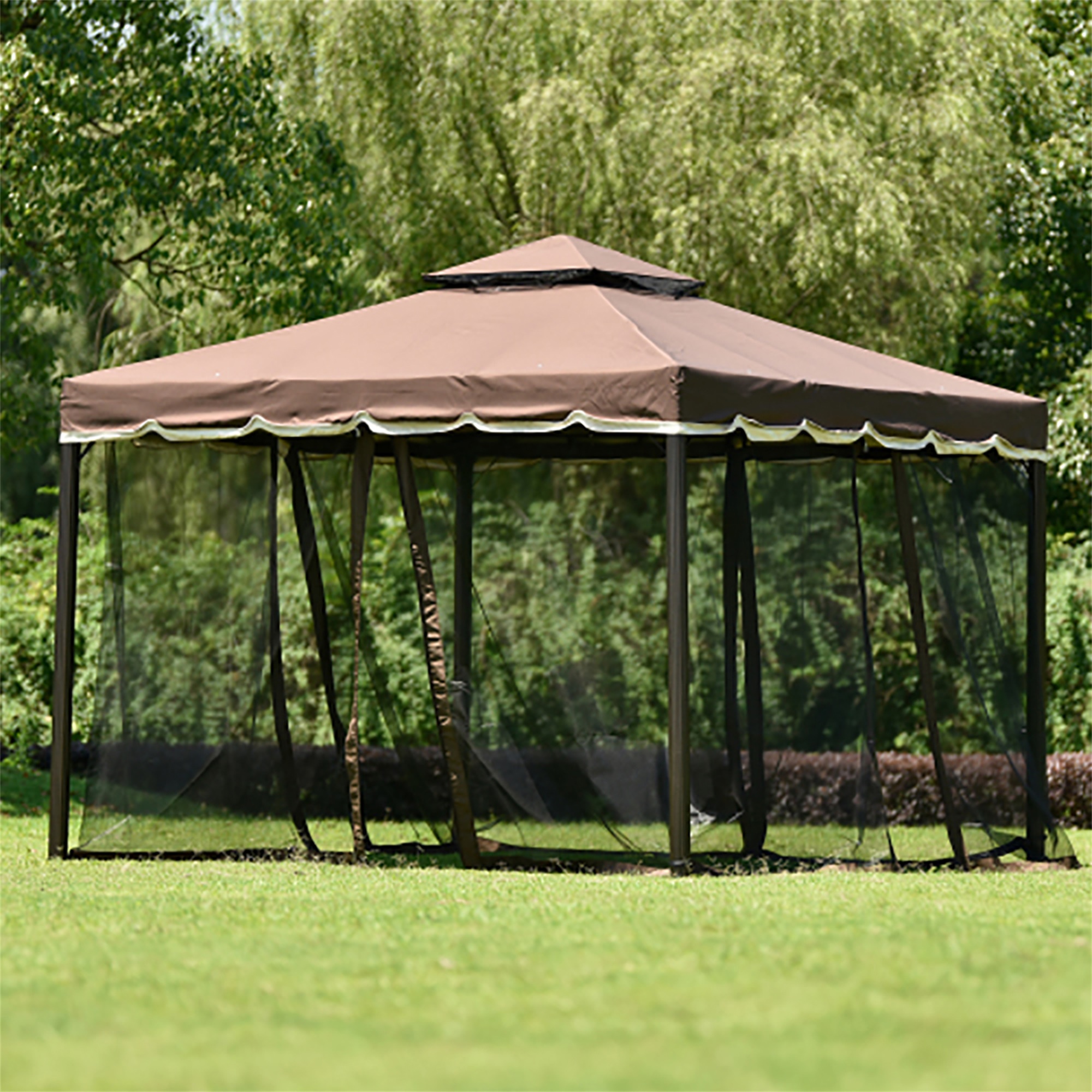 Kepooman Outdoor Patio Gazebo with Mesh Cover and Iron Ventilated Dome for Backyard, Poolside and Deck, UV Resistant (UPF 50+)/Flame Retardant, 9.8 ft W x 9.8 ft L, Brown Kepooman Outdoor Patio Gazebo with Mesh Cover and Iron Ventilated Dome for Backyard, Poolside and Deck, UV Resistant (UPF 50+)/Flame Retardant, 9.8 ft W x 9.8 ft L, Brown
