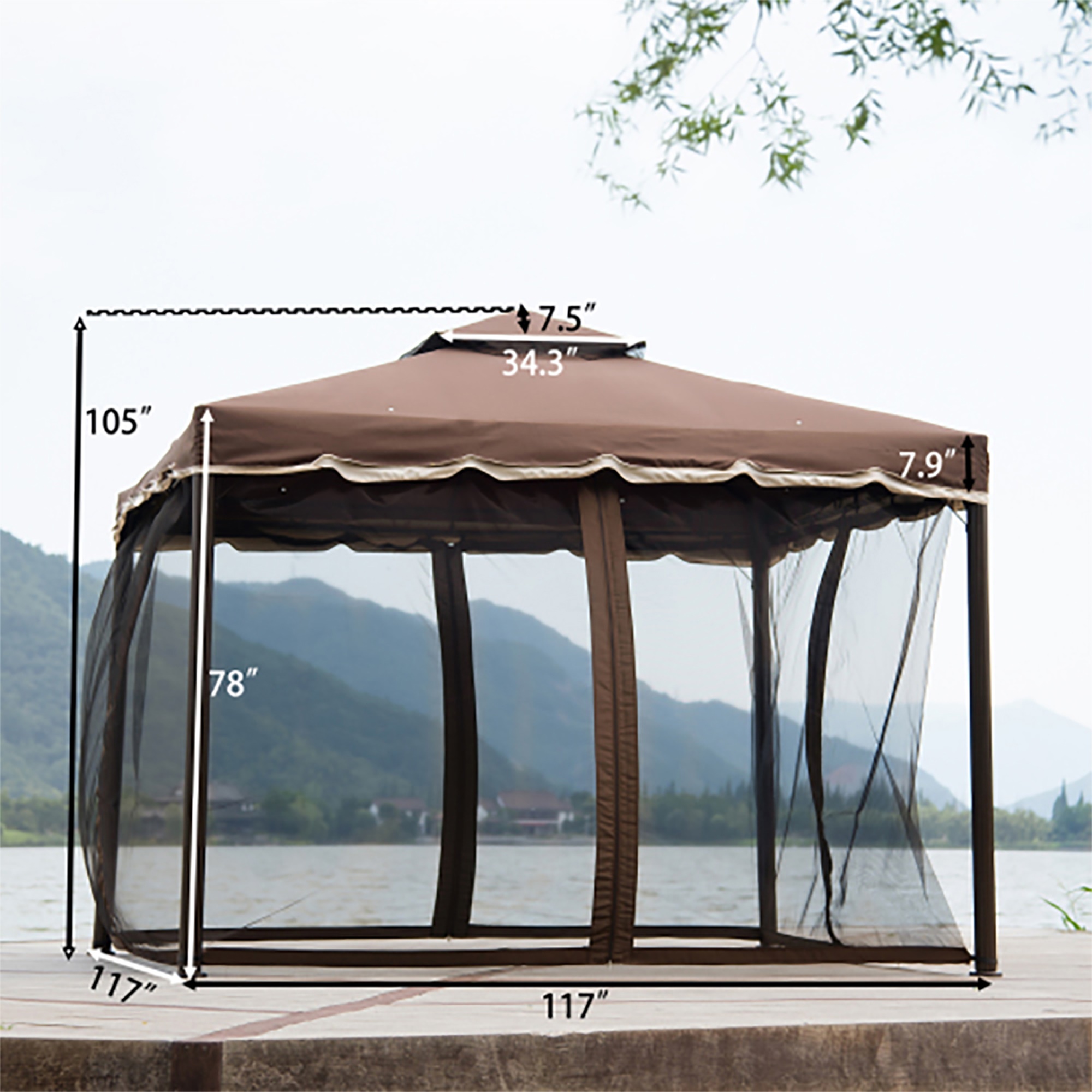 Kepooman Outdoor Patio Gazebo with Mesh Cover and Iron Ventilated Dome for Backyard, Poolside and Deck, UV Resistant (UPF 50+)/Flame Retardant, 9.8 ft W x 9.8 ft L, Brown Kepooman Outdoor Patio Gazebo with Mesh Cover and Iron Ventilated Dome for Backyard, Poolside and Deck, UV Resistant (UPF 50+)/Flame Retardant, 9.8 ft W x 9.8 ft L, Brown