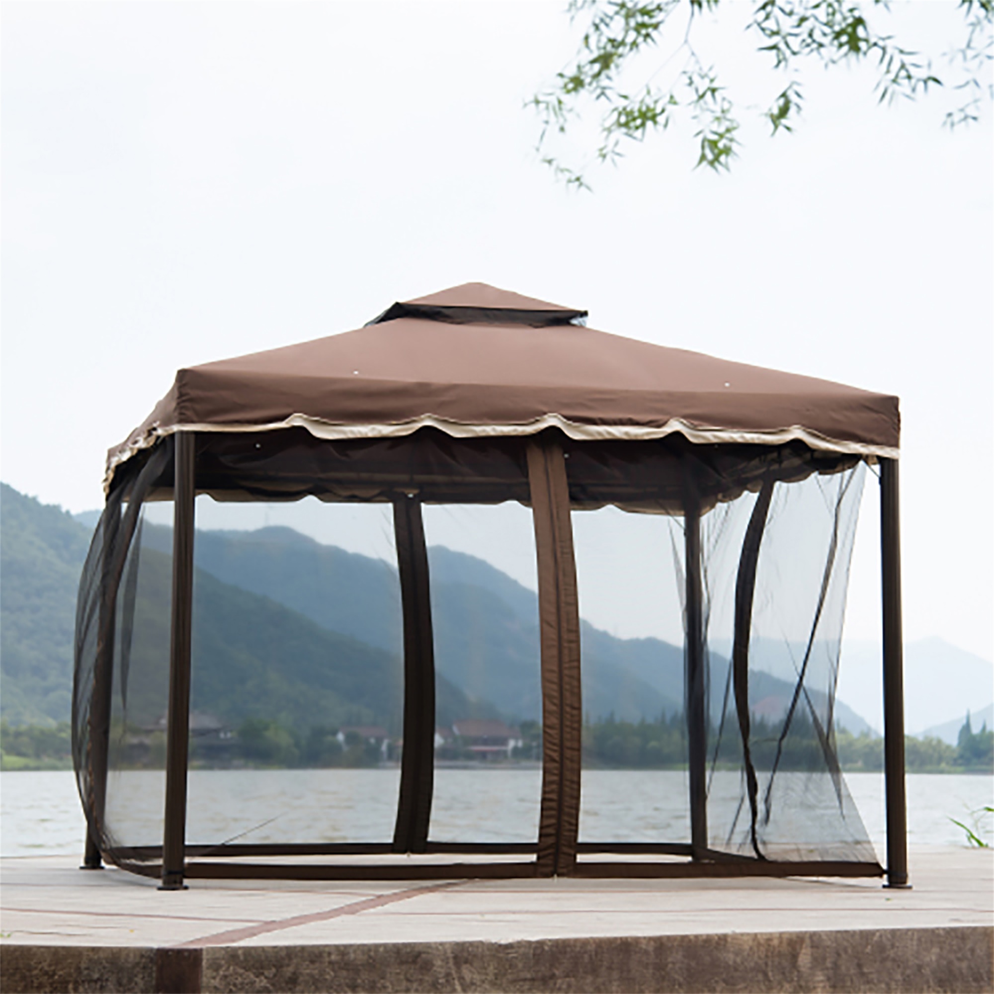 Kepooman Outdoor Patio Gazebo with Mesh Cover and Iron Ventilated Dome for Backyard, Poolside and Deck, UV Resistant (UPF 50+)/Flame Retardant, 9.8 ft W x 9.8 ft L, Brown Kepooman Outdoor Patio Gazebo with Mesh Cover and Iron Ventilated Dome for Backyard, Poolside and Deck, UV Resistant (UPF 50+)/Flame Retardant, 9.8 ft W x 9.8 ft L, Brown