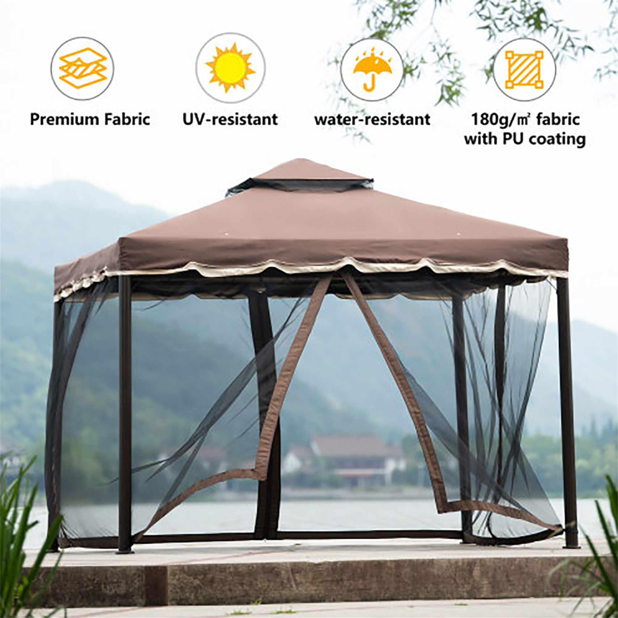 Kepooman Outdoor Patio Gazebo with Mesh Cover and Iron Ventilated Dome for Backyard, Poolside and Deck, UV Resistant (UPF 50+)/Flame Retardant, 9.8 ft W x 9.8 ft L, Brown Kepooman Outdoor Patio Gazebo with Mesh Cover and Iron Ventilated Dome for Backyard, Poolside and Deck, UV Resistant (UPF 50+)/Flame Retardant, 9.8 ft W x 9.8 ft L, Brown