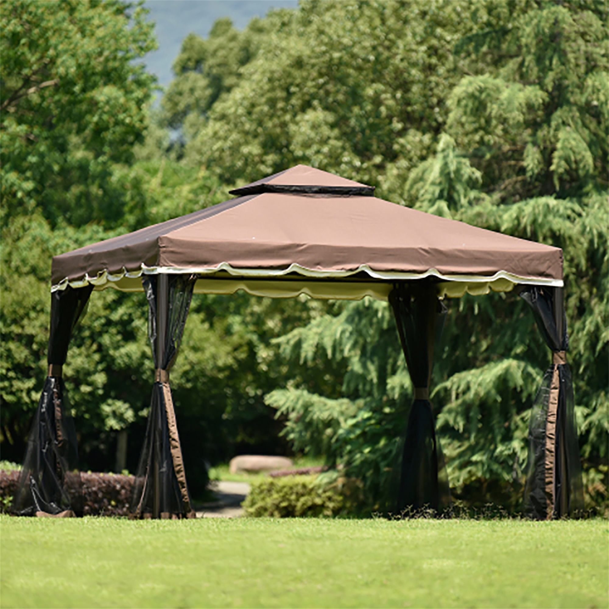 Kepooman Outdoor Patio Gazebo with Mesh Cover and Iron Ventilated Dome for Backyard, Poolside and Deck, UV Resistant (UPF 50+)/Flame Retardant, 9.8 ft W x 9.8 ft L, Brown Kepooman Outdoor Patio Gazebo with Mesh Cover and Iron Ventilated Dome for Backyard, Poolside and Deck, UV Resistant (UPF 50+)/Flame Retardant, 9.8 ft W x 9.8 ft L, Brown