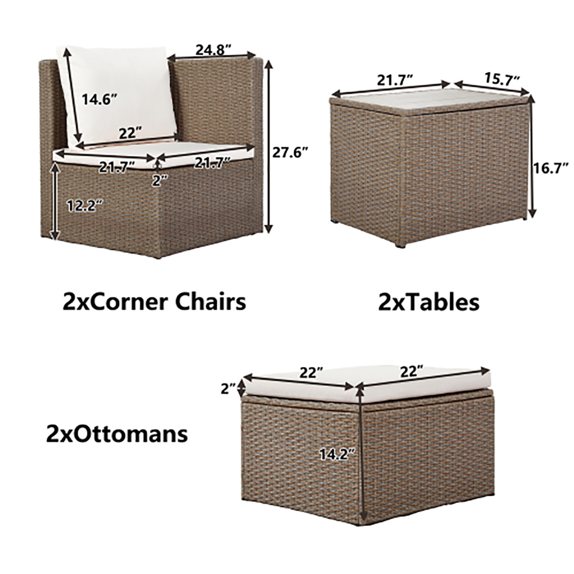 Kadyn Patio Furniture Set 6 Piece All Weather PE Wicker Rattan Outdoor Combo Sofa with Rectangular Table and Chairs for Backyard Porch, Brown Wicker, Brown Wicker + Beige Cushions