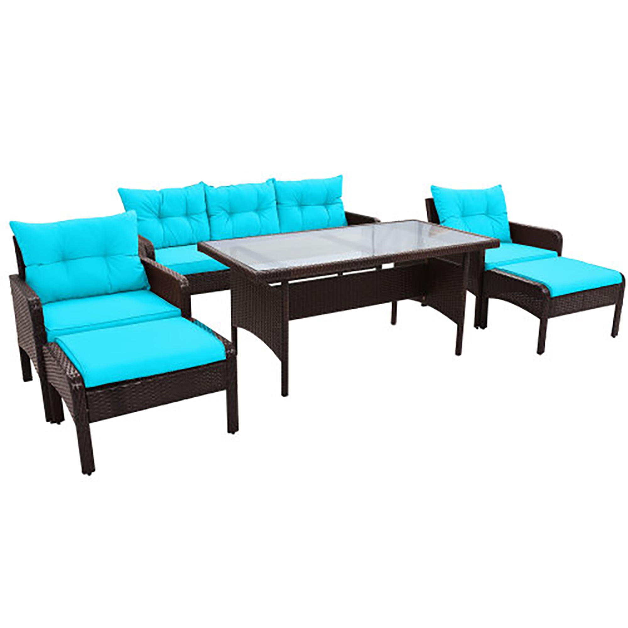 Kepooman 6 Piece All Weather Wicker PE Rattan Patio Outdoor Dining Conversation Set Sofa Set with Coffee Table, Sofa, Ottoman, Removable Cushions for Garden, Backyard, Porch, Poolside Kepooman 6 Piece All Weather Wicker PE Rattan Patio Outdoor Dining Conversation Set Sofa Set with Coffee Table, Sofa, Ottoman, Removable Cushions for Garden, Backyard, Porch, Poolside