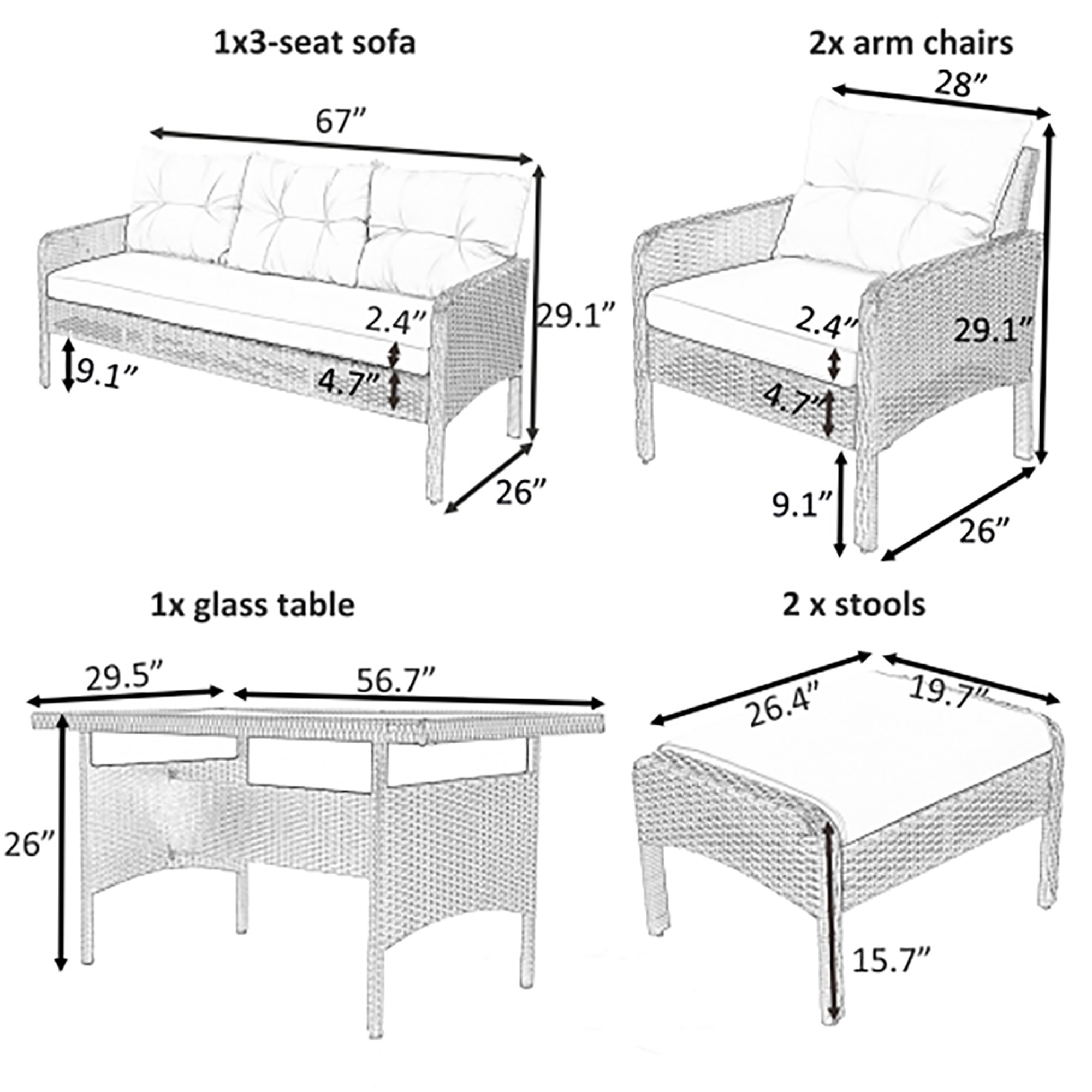 Kepooman 6 Piece All Weather Wicker PE Rattan Patio Outdoor Dining Conversation Set Sofa Set with Coffee Table, Sofa, Ottoman, Removable Cushions for Garden, Backyard, Porch, Poolside Kepooman 6 Piece All Weather Wicker PE Rattan Patio Outdoor Dining Conversation Set Sofa Set with Coffee Table, Sofa, Ottoman, Removable Cushions for Garden, Backyard, Porch, Poolside