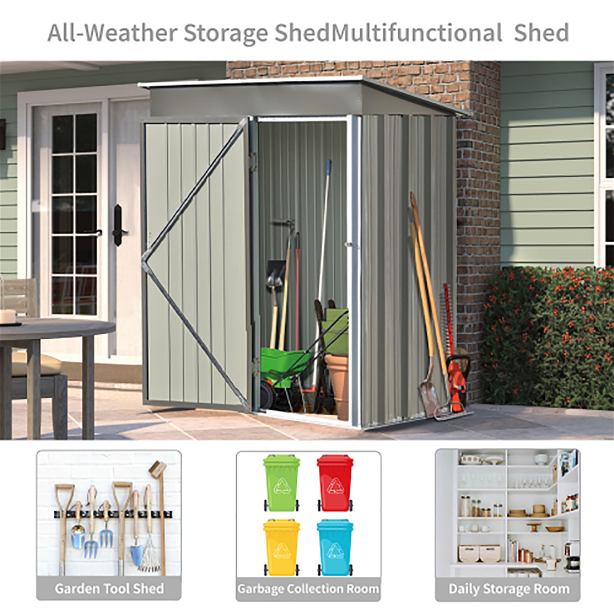 Kepooman 5ft W x 3ft L Garden Shed, Outdoor Storage Shed, Corrosion Resistant Metal Garden Shed with Locking Door, Gray Kepooman 5ft W x 3ft L Garden Shed, Outdoor Storage Shed, Corrosion Resistant Metal Garden Shed with Locking Door, Gray