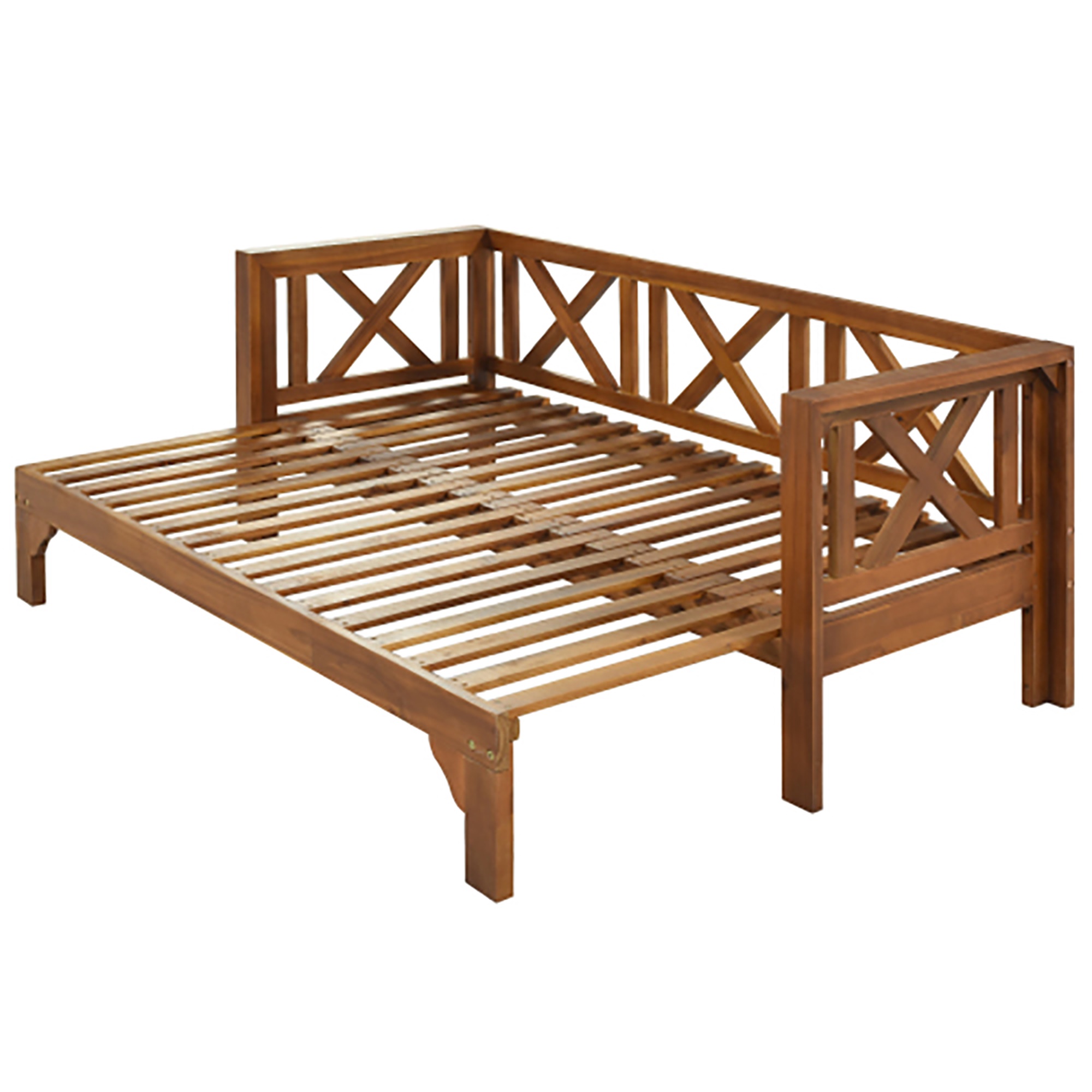 Kepooman Outdoor Patio Stretch Solid Wood Sofa Set Combo Furniture, Patio Furniture Sofa, Ottoman with Thick Cushions, Brown Finish + Blue Cushions Kepooman Outdoor Patio Stretch Solid Wood Sofa Set Combo Furniture, Patio Furniture Sofa, Ottoman with Thick Cushions, Brown Finish + Blue Cushions