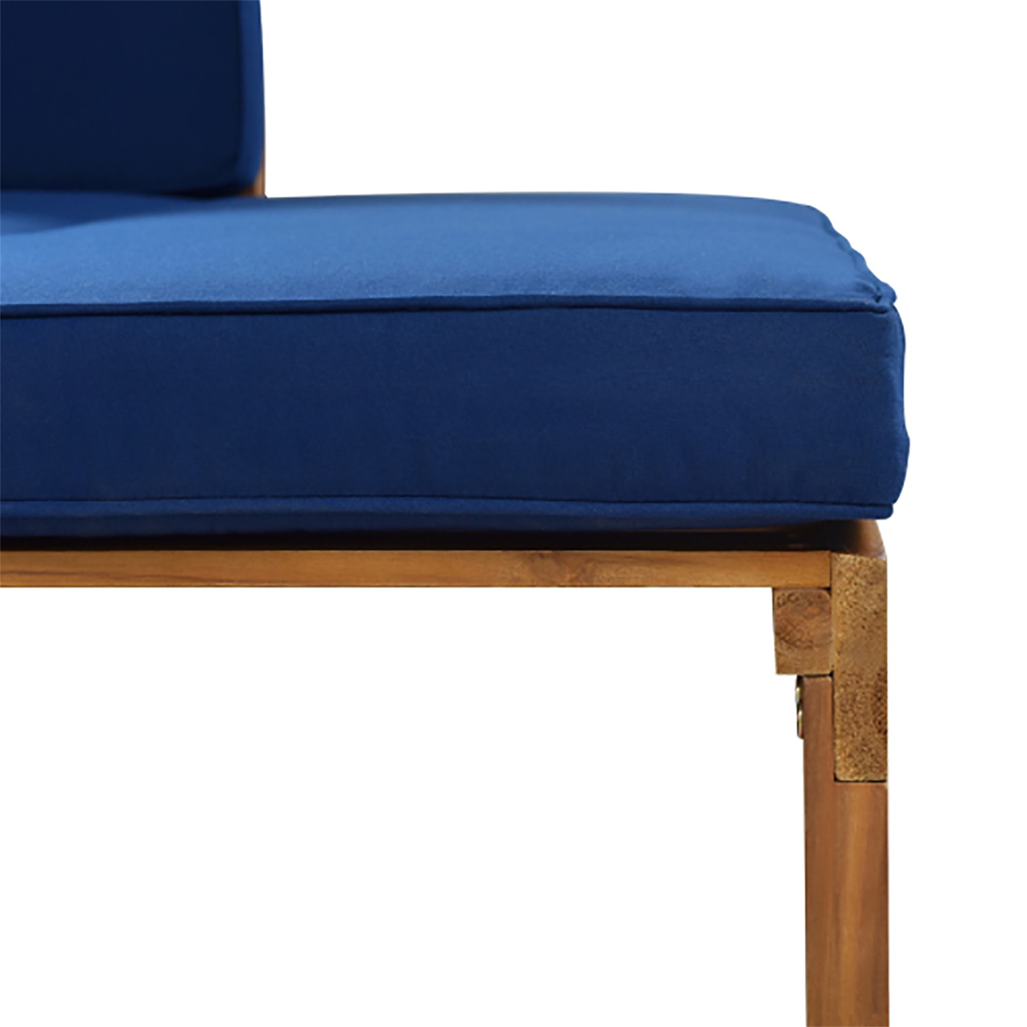 Kepooman Outdoor Patio Stretch Solid Wood Sofa Set Combo Furniture, Patio Furniture Sofa, Ottoman with Thick Cushions, Brown Finish + Blue Cushions Kepooman Outdoor Patio Stretch Solid Wood Sofa Set Combo Furniture, Patio Furniture Sofa, Ottoman with Thick Cushions, Brown Finish + Blue Cushions
