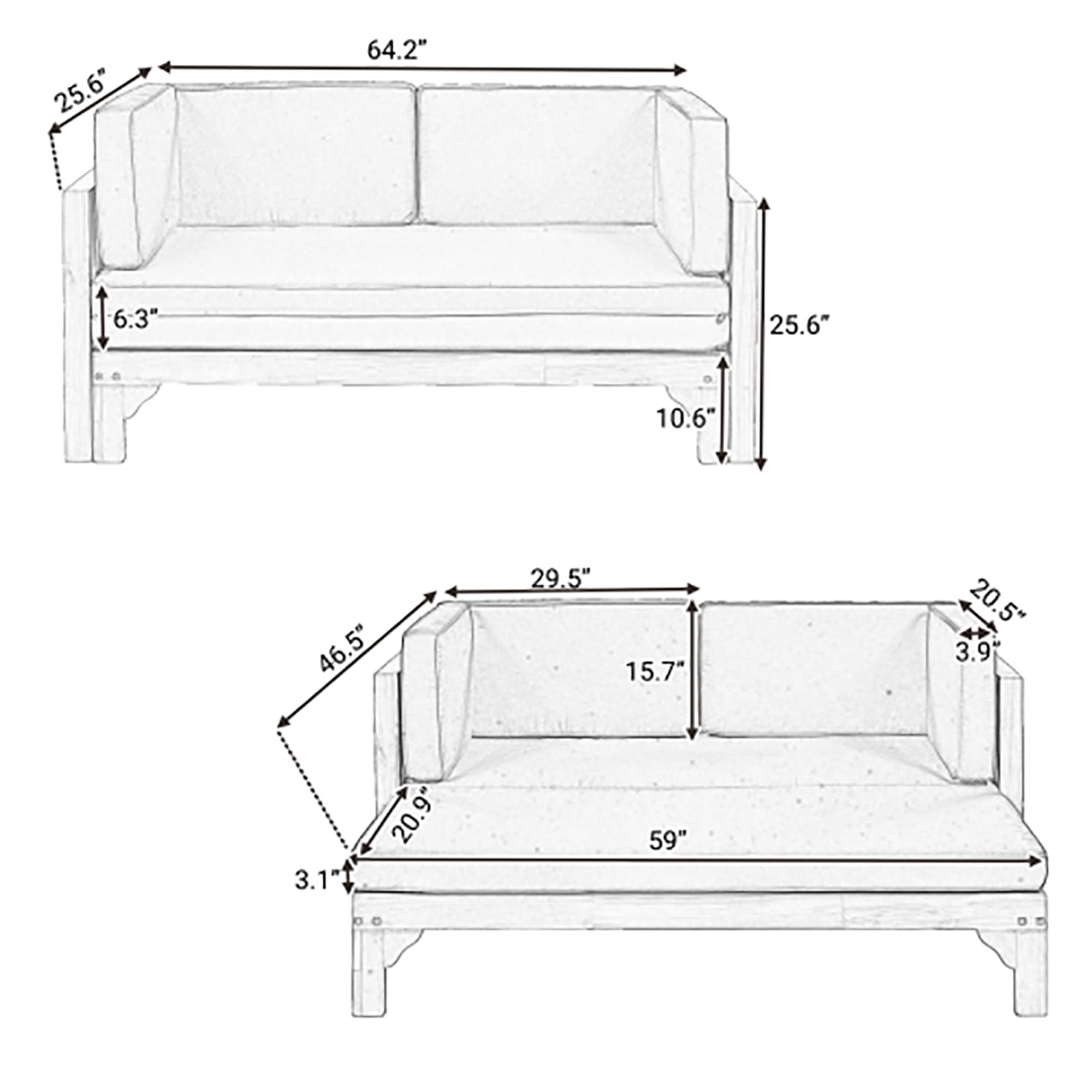 Kepooman Outdoor Patio Stretch Solid Wood Sofa Set Combo Furniture, Patio Furniture Sofa, Ottoman with Thick Cushions, Brown Finish + Blue Cushions Kepooman Outdoor Patio Stretch Solid Wood Sofa Set Combo Furniture, Patio Furniture Sofa, Ottoman with Thick Cushions, Brown Finish + Blue Cushions