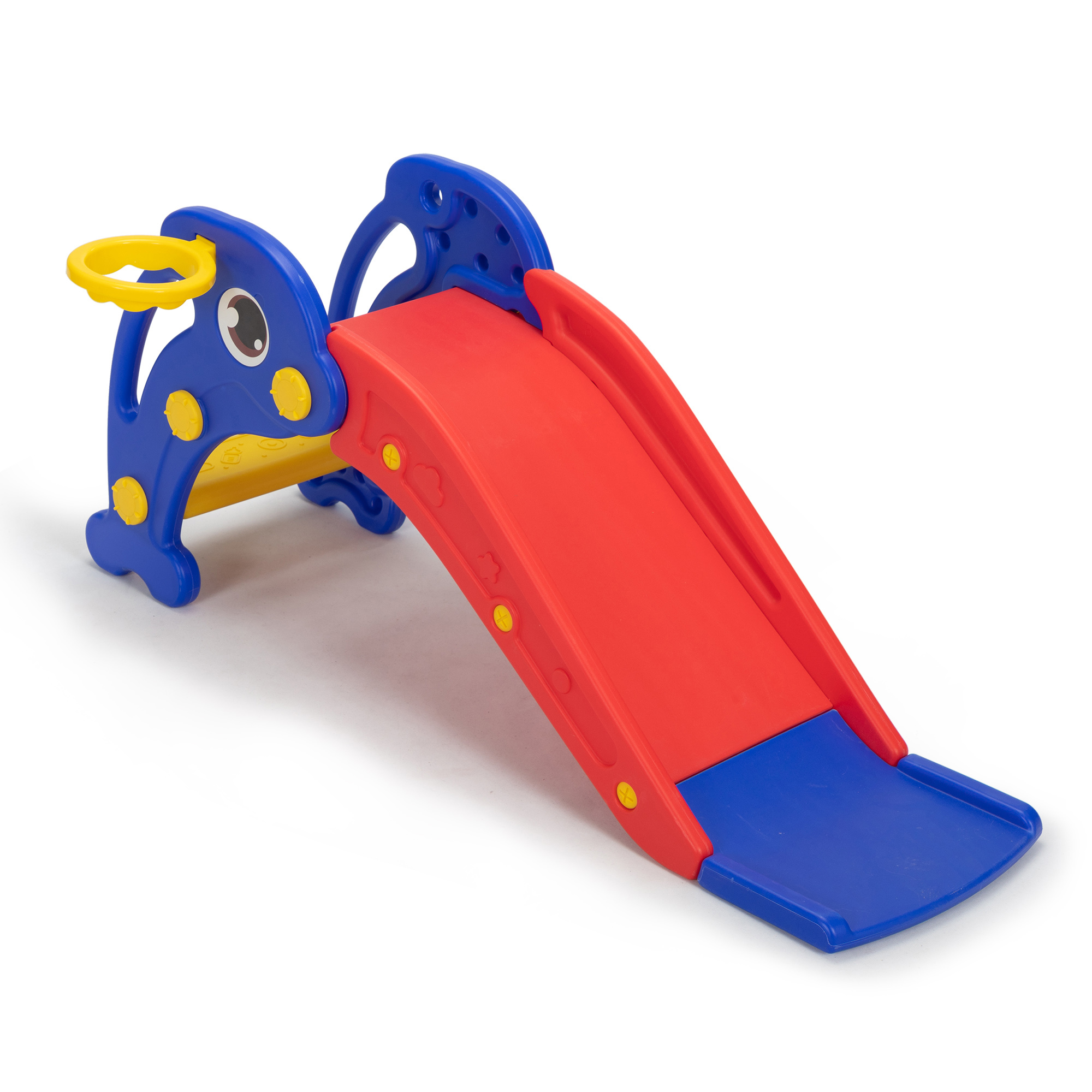 Kepooman 3 in 1 Toddler Slide Kids Slide, 45.3" Dolphins Play Slide for Outdoor and Indoor, Play Slide with Basketball Hoop, Ball and Ladder, Red and Blue Kepooman 3 in 1 Toddler Slide Kids Slide, 45.3" Dolphins Play Slide for Outdoor and Indoor, Play Slide with Basketball Hoop, Ball and Ladder, Red and Blue
