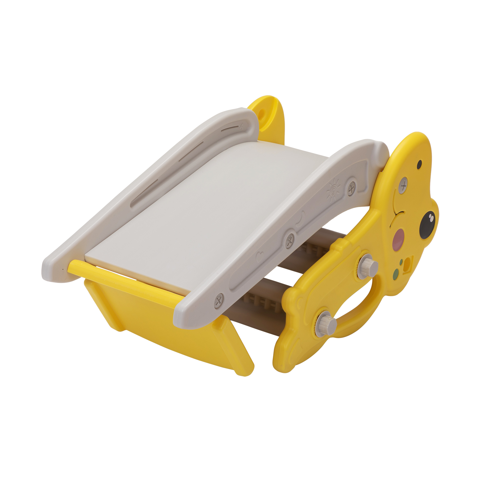 Kepooman 3 in 1 Toddler Slide Kids Slide, 42.9" Frogs Play Slide for Outdoor and Indoor, Play Slide with Basketball Hoop, Ball and Ladder, Yellow+Gray Kepooman 3 in 1 Toddler Slide Kids Slide, 42.9" Frogs Play Slide for Outdoor and Indoor, Play Slide with Basketball Hoop, Ball and Ladder, Yellow+Gray