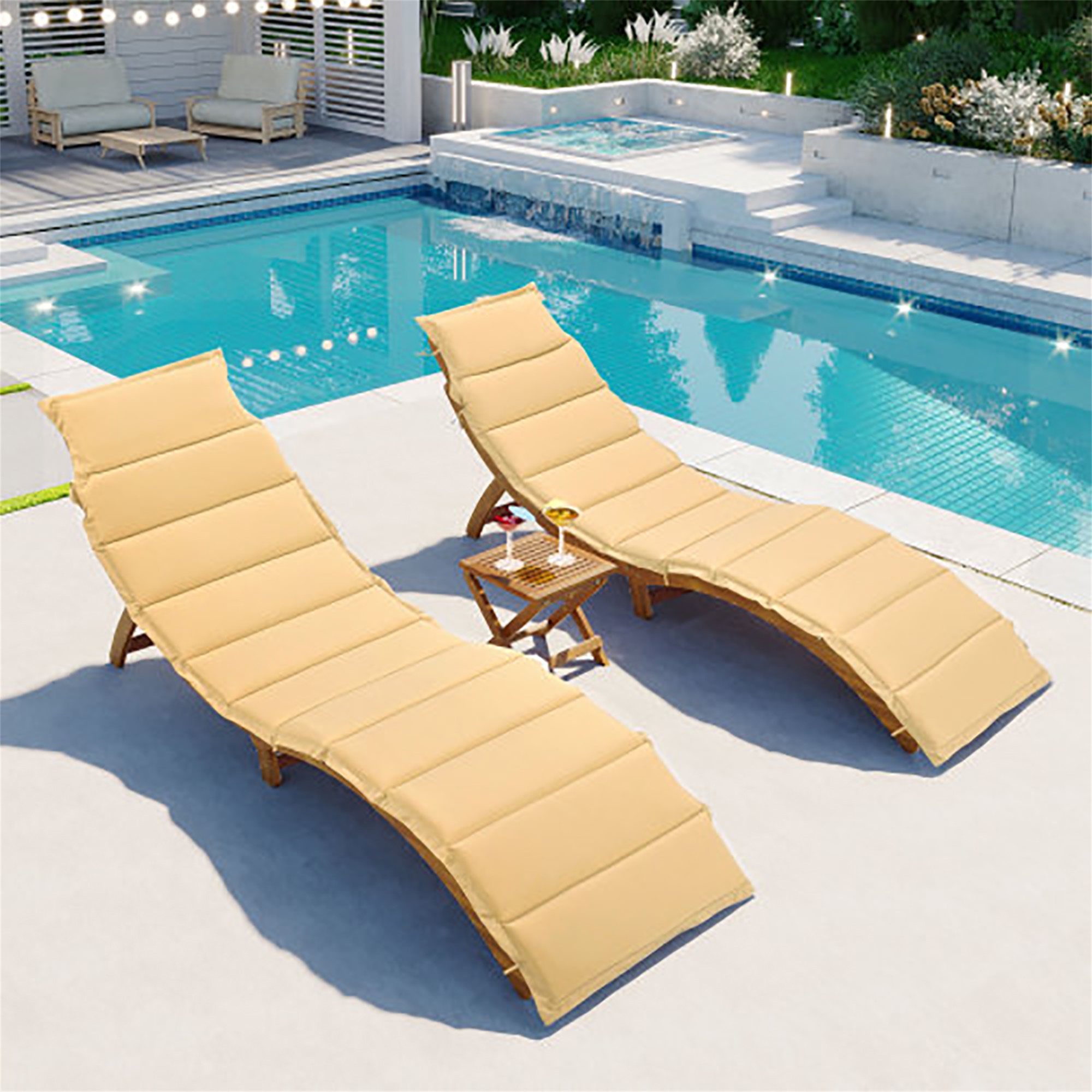 Kadyn Solid Wood Pool Lounger, Casual Outdoor Chair Extended Chaise Set, Portable Patio Lounger with Foldable Table for Beach, Backyard, Poolside, Lawn, Brown.