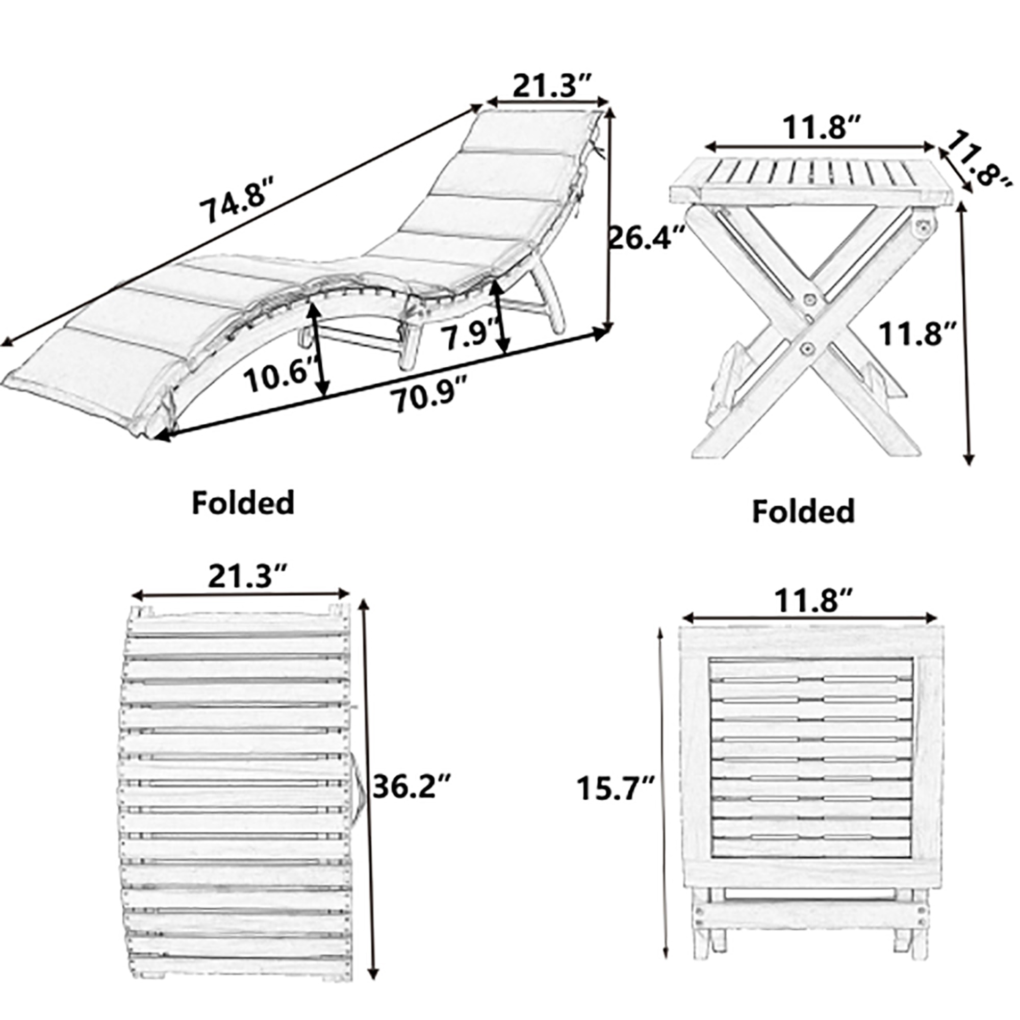 Kepooman Casual Outdoor Chair Extended Chaise Set, Solid Wood Pool Lounger, Portable Patio Lounger with Foldable Table for Beach, Backyard, Poolside, Lawn, Brown. Kepooman Casual Outdoor Chair Extended Chaise Set, Solid Wood Pool Lounger, Portable Patio Lounger with Foldable Table for Beach, Backyard, Poolside, Lawn, Brown.