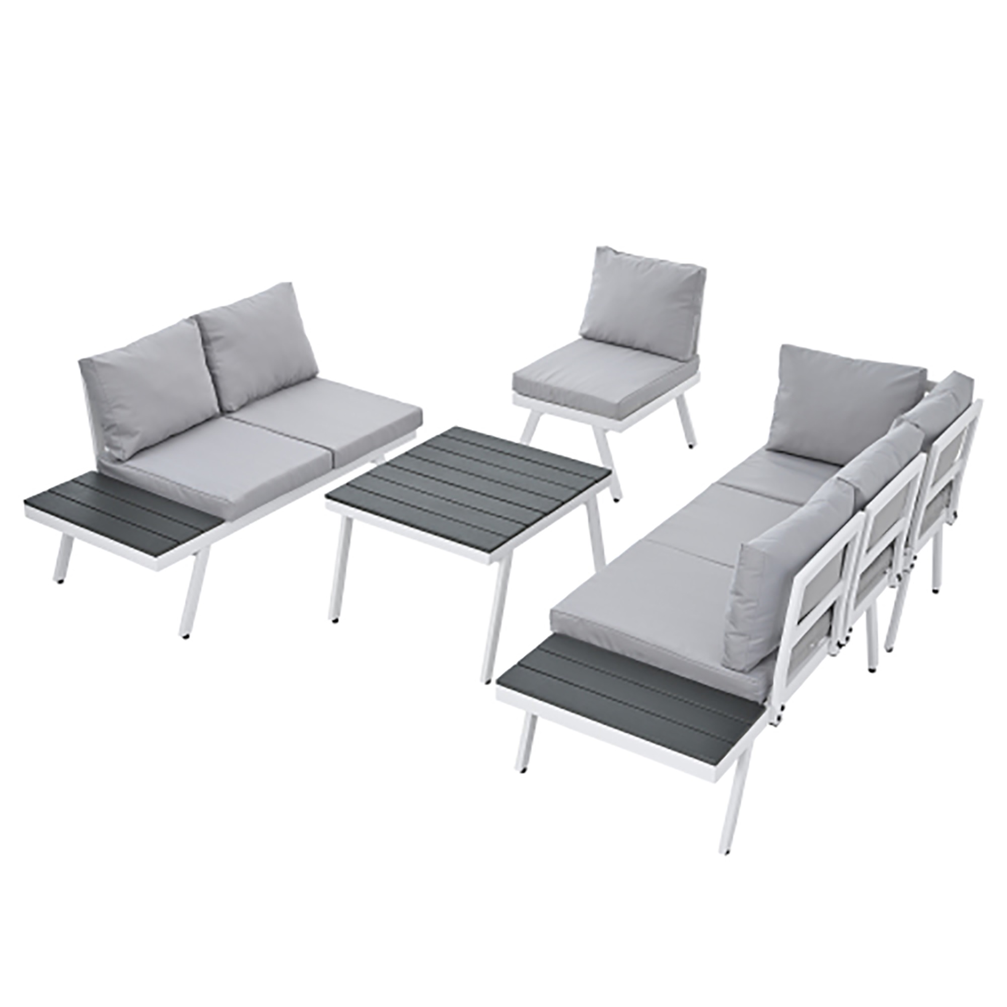 Kepooman Modern Garden Sectional Sofa Set with End Tables, Industrial 5-Piece Aluminum Outdoor Patio Furniture Set, Coffee Table and Furniture Clips for Backyard, Gray Kepooman Modern Garden Sectional Sofa Set with End Tables, Industrial 5-Piece Aluminum Outdoor Patio Furniture Set, Coffee Table and Furniture Clips for Backyard, Gray