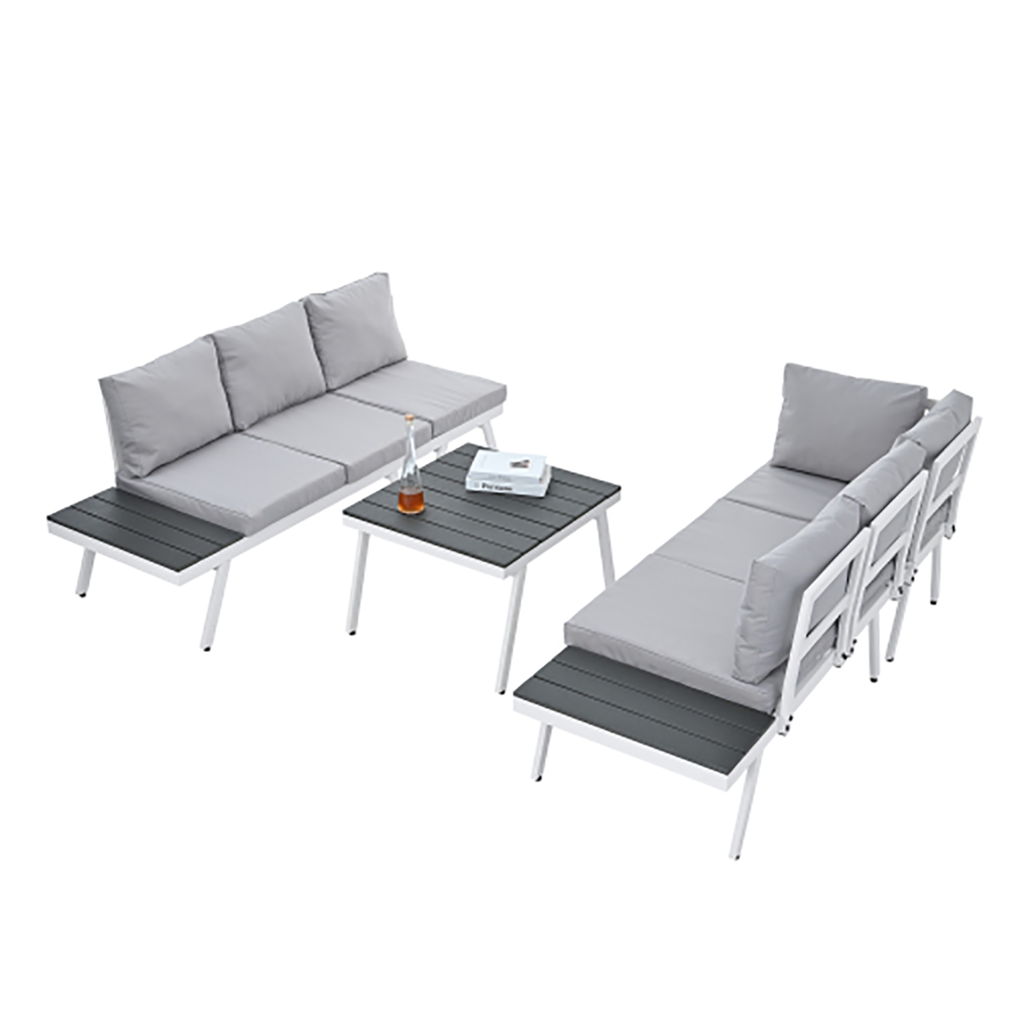 Kepooman Modern Garden Sectional Sofa Set with End Tables, Industrial 5-Piece Aluminum Outdoor Patio Furniture Set, Coffee Table and Furniture Clips for Backyard, Gray Kepooman Modern Garden Sectional Sofa Set with End Tables, Industrial 5-Piece Aluminum Outdoor Patio Furniture Set, Coffee Table and Furniture Clips for Backyard, Gray