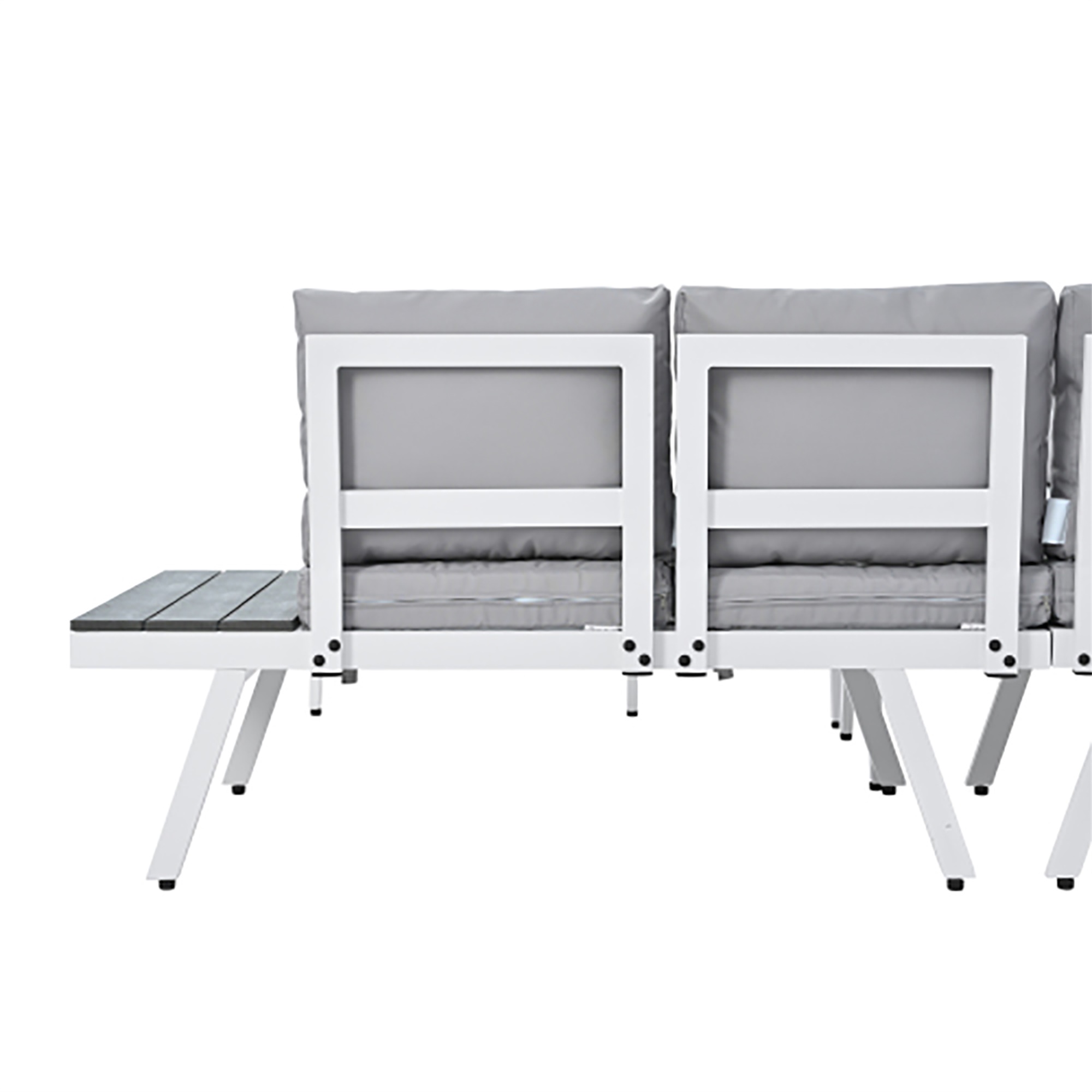 Kepooman Modern Garden Sectional Sofa Set with End Tables, Industrial 5-Piece Aluminum Outdoor Patio Furniture Set, Coffee Table and Furniture Clips for Backyard, Gray Kepooman Modern Garden Sectional Sofa Set with End Tables, Industrial 5-Piece Aluminum Outdoor Patio Furniture Set, Coffee Table and Furniture Clips for Backyard, Gray
