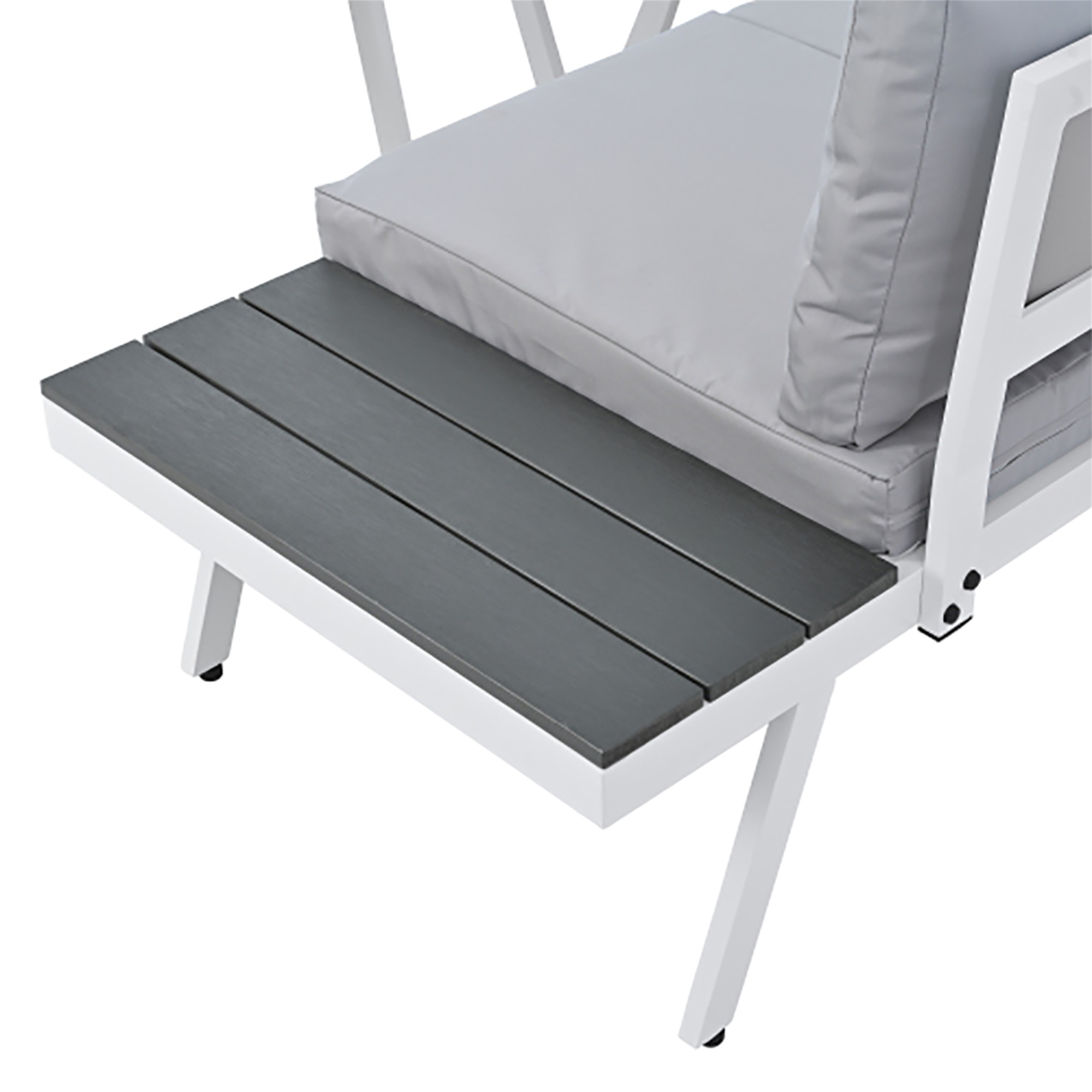 Kepooman Modern Garden Sectional Sofa Set with End Tables, Industrial 5-Piece Aluminum Outdoor Patio Furniture Set, Coffee Table and Furniture Clips for Backyard, Gray Kepooman Modern Garden Sectional Sofa Set with End Tables, Industrial 5-Piece Aluminum Outdoor Patio Furniture Set, Coffee Table and Furniture Clips for Backyard, Gray