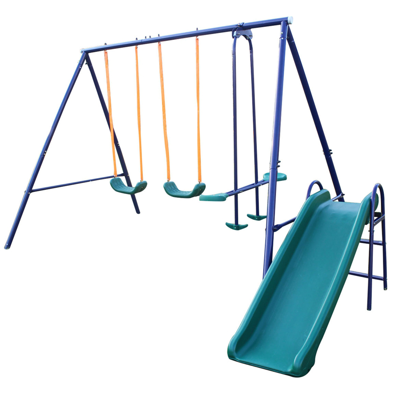 CIPACHO 124" A-Frame Metal Swing Set with Slide, Kids Swing Toy Set for Backyard, Blue