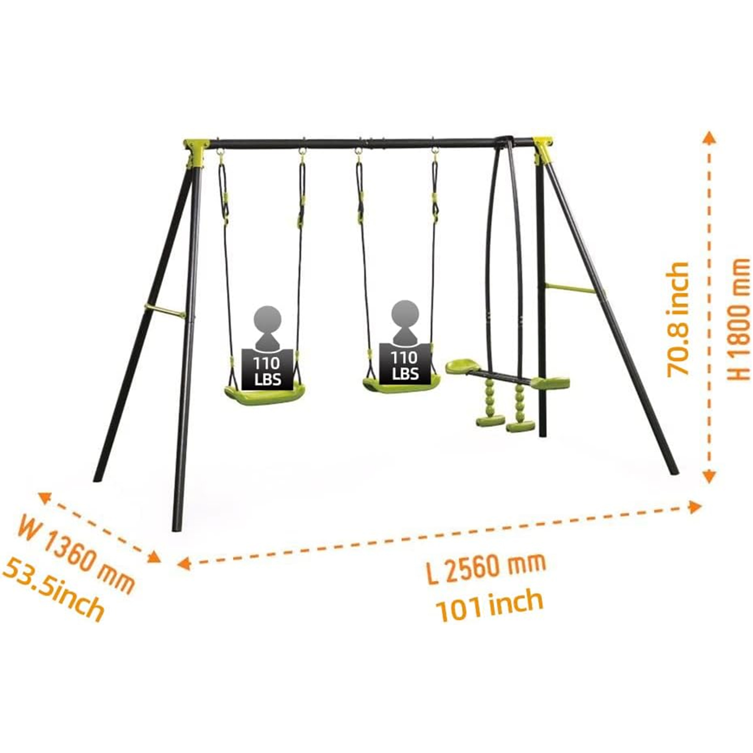 CIPACHO 100" Metal Kids Swing Set, Outdoor Playground for Age 3+, Blue