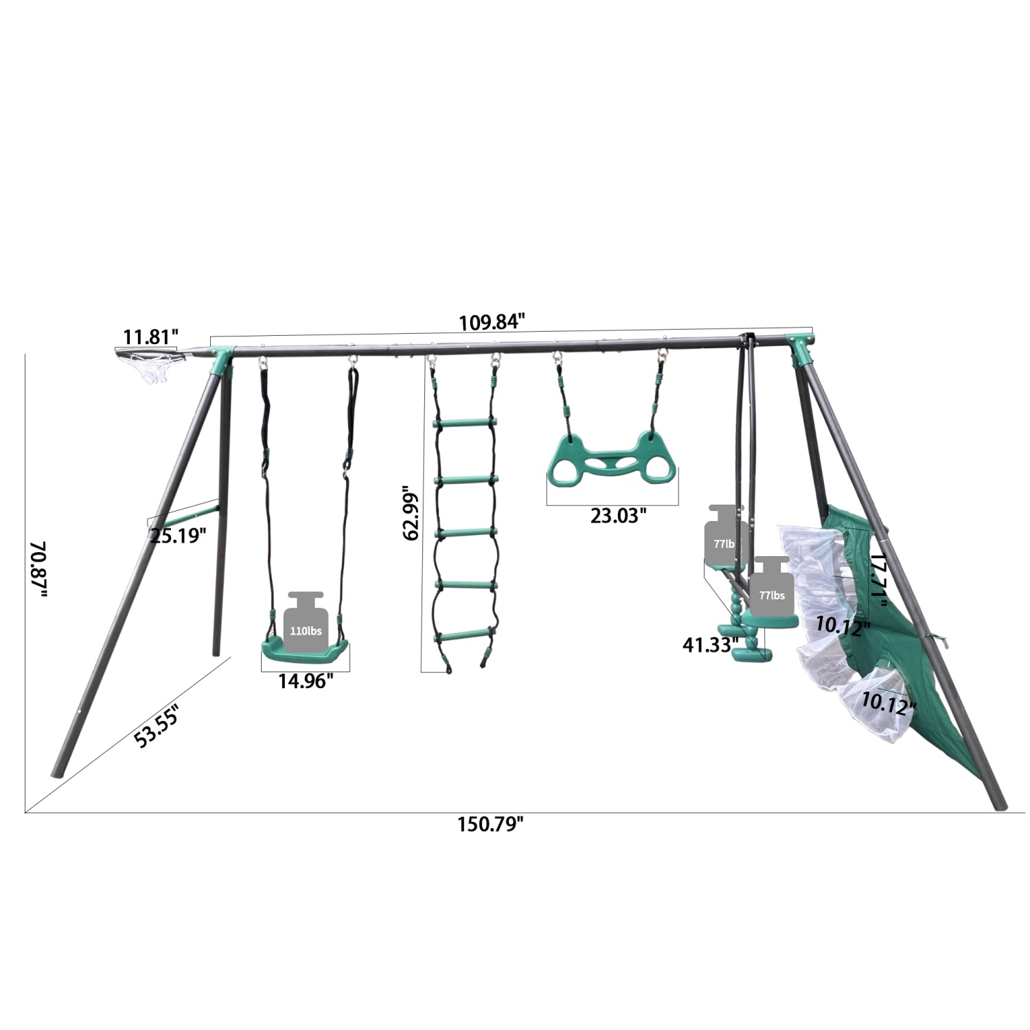 CIPACHO 150" Metal Kids Swing Set, Outdoor Playground for Age 3+, Blue