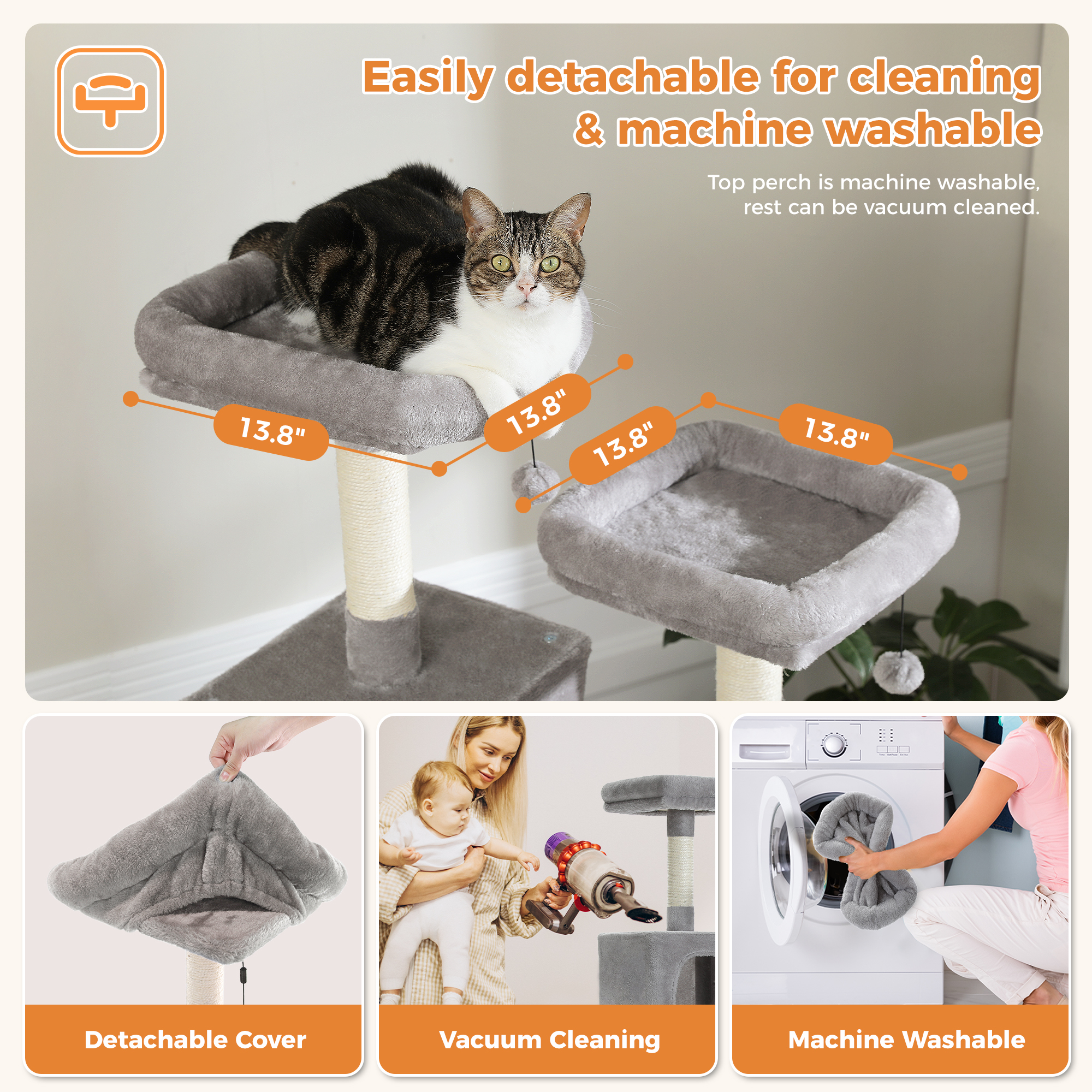 Pefilos 70" Large Cat Tree for Indoor Cats, Multi-Level Cat Tower Cat Scratching Post with 2 Perches, 2 Condos, Hammock and 2 Pompoms, Gray Pefilos 70" Large Cat Tree for Indoor Cats, Multi-Level Cat Tower Cat Scratching Post with 2 Perches, 2 Condos, Hammock and 2 Pompoms, Gray